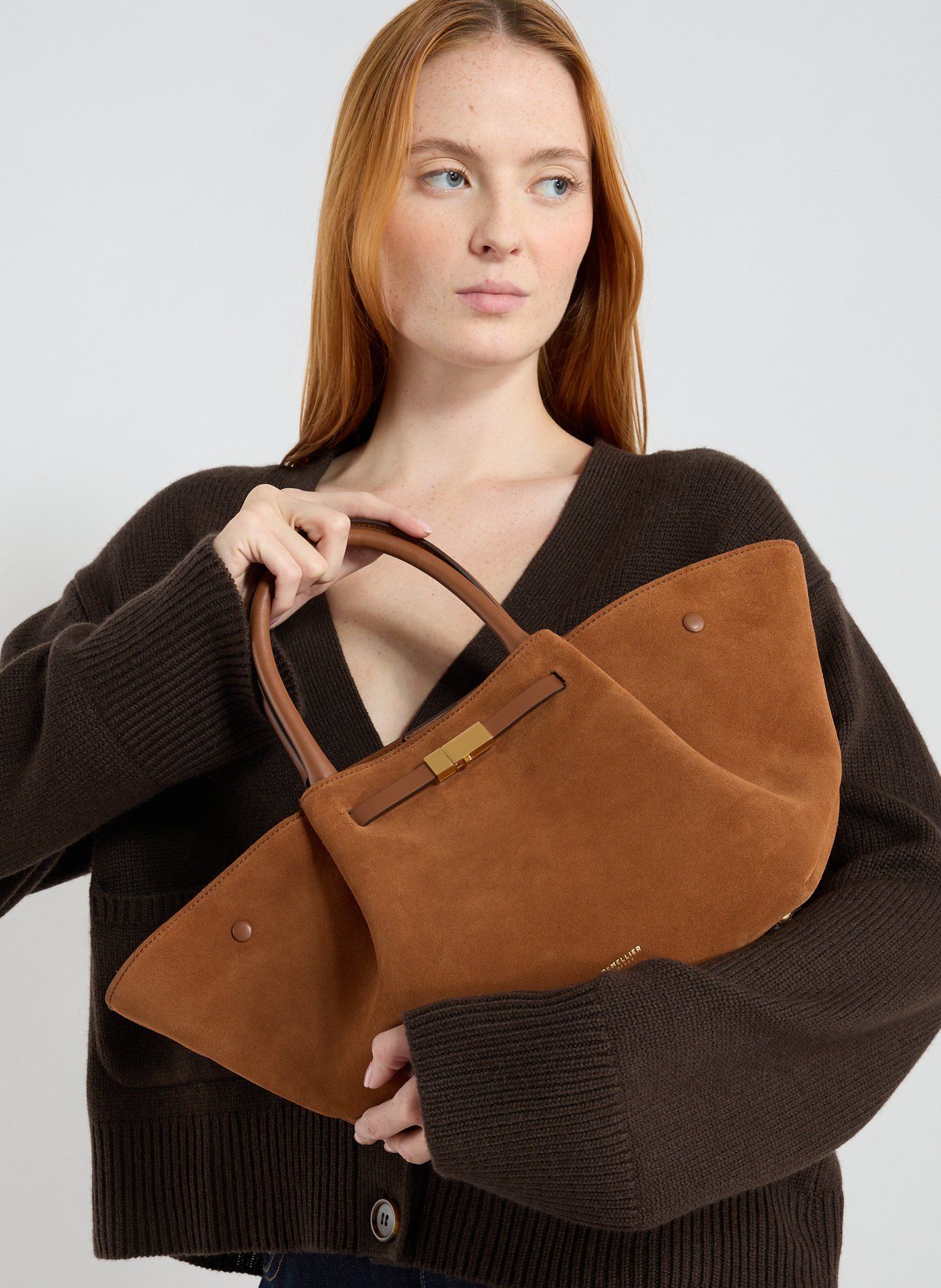 Sac à main Midi New York en cuir et coton DEMELLIER LONDON Marron