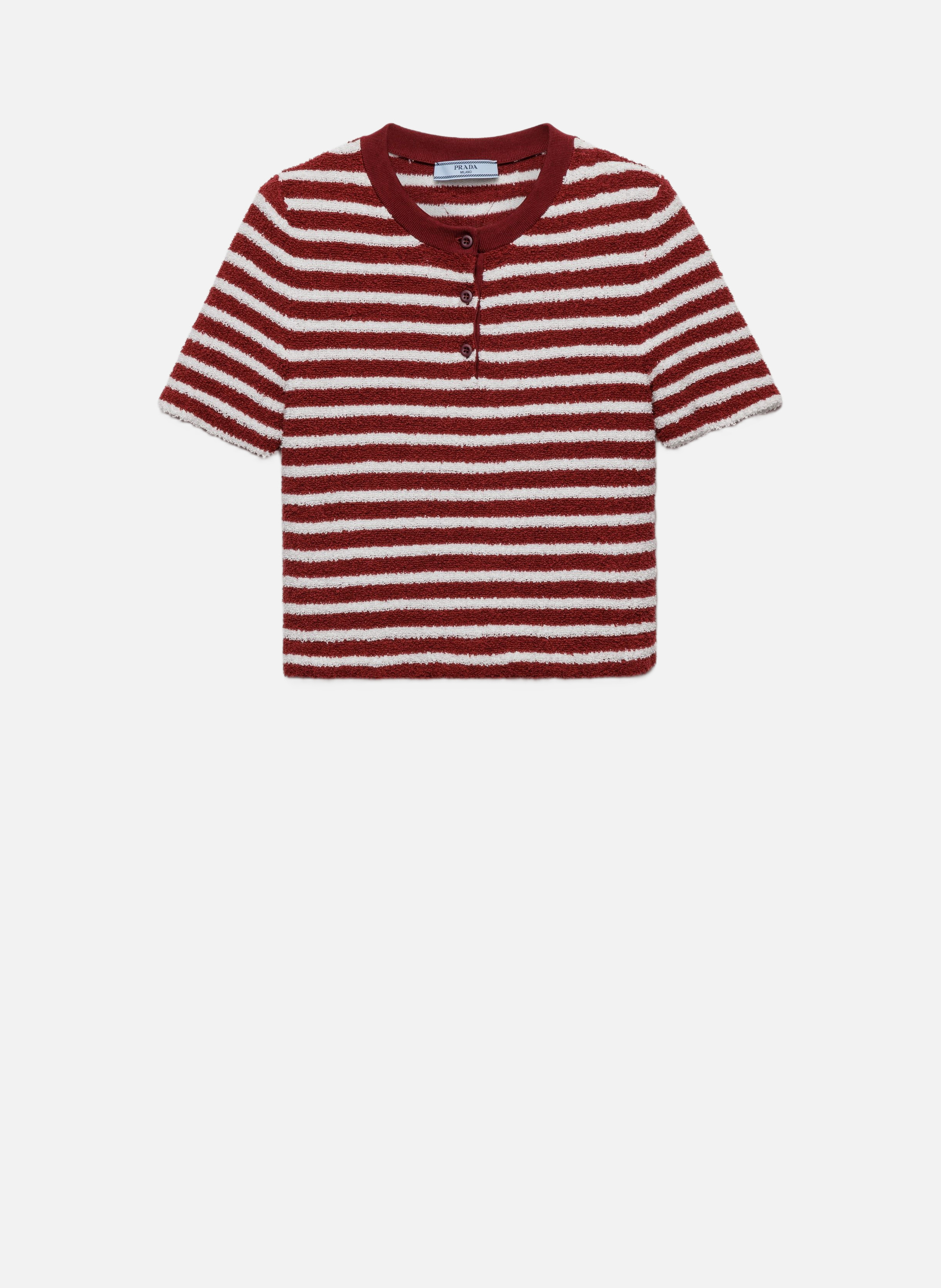 Pull à col rond en coton bouclette PRADA Rouge