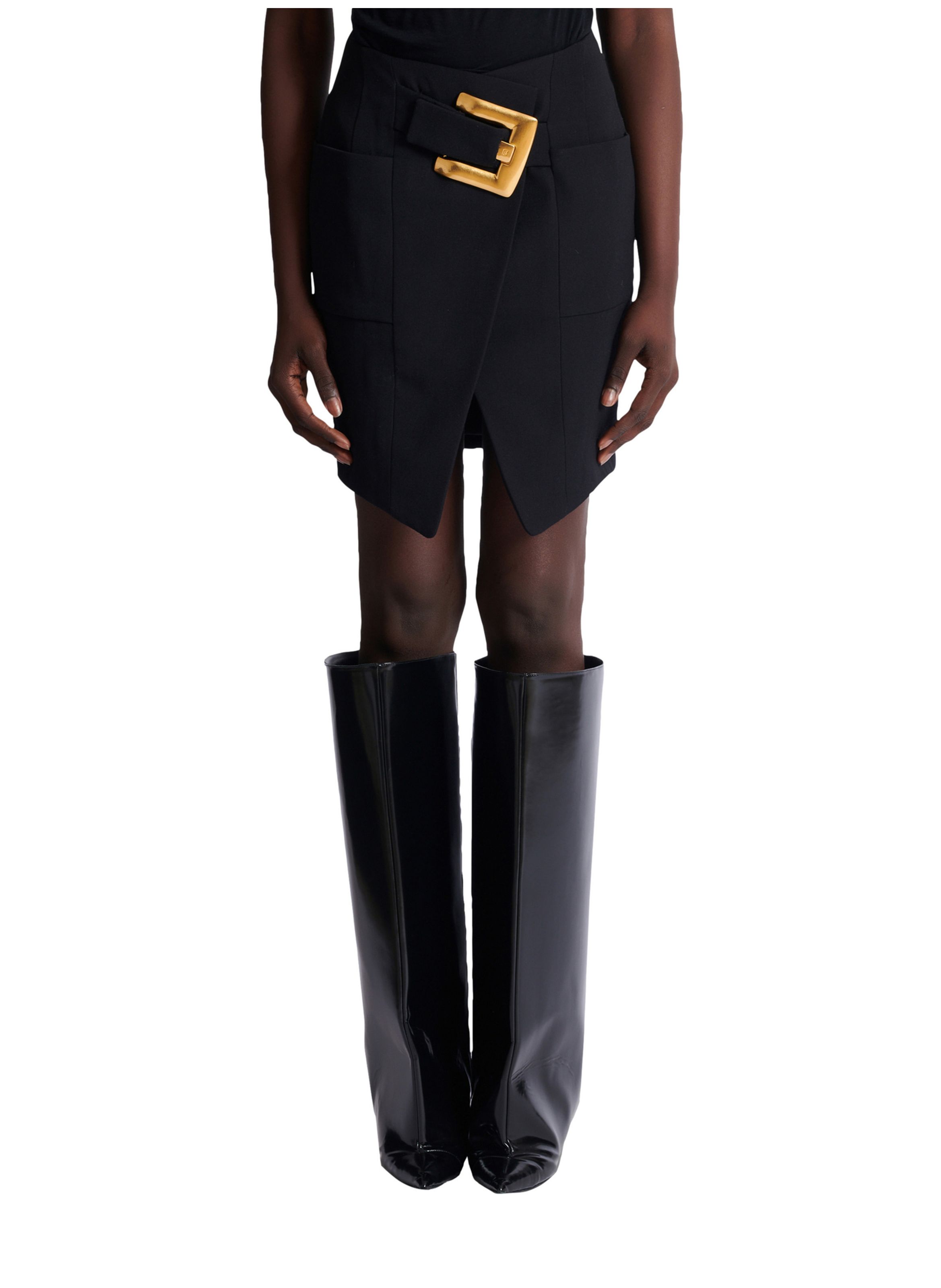 Jupe courte en grain de poudre avec ceinture BALMAIN Noir