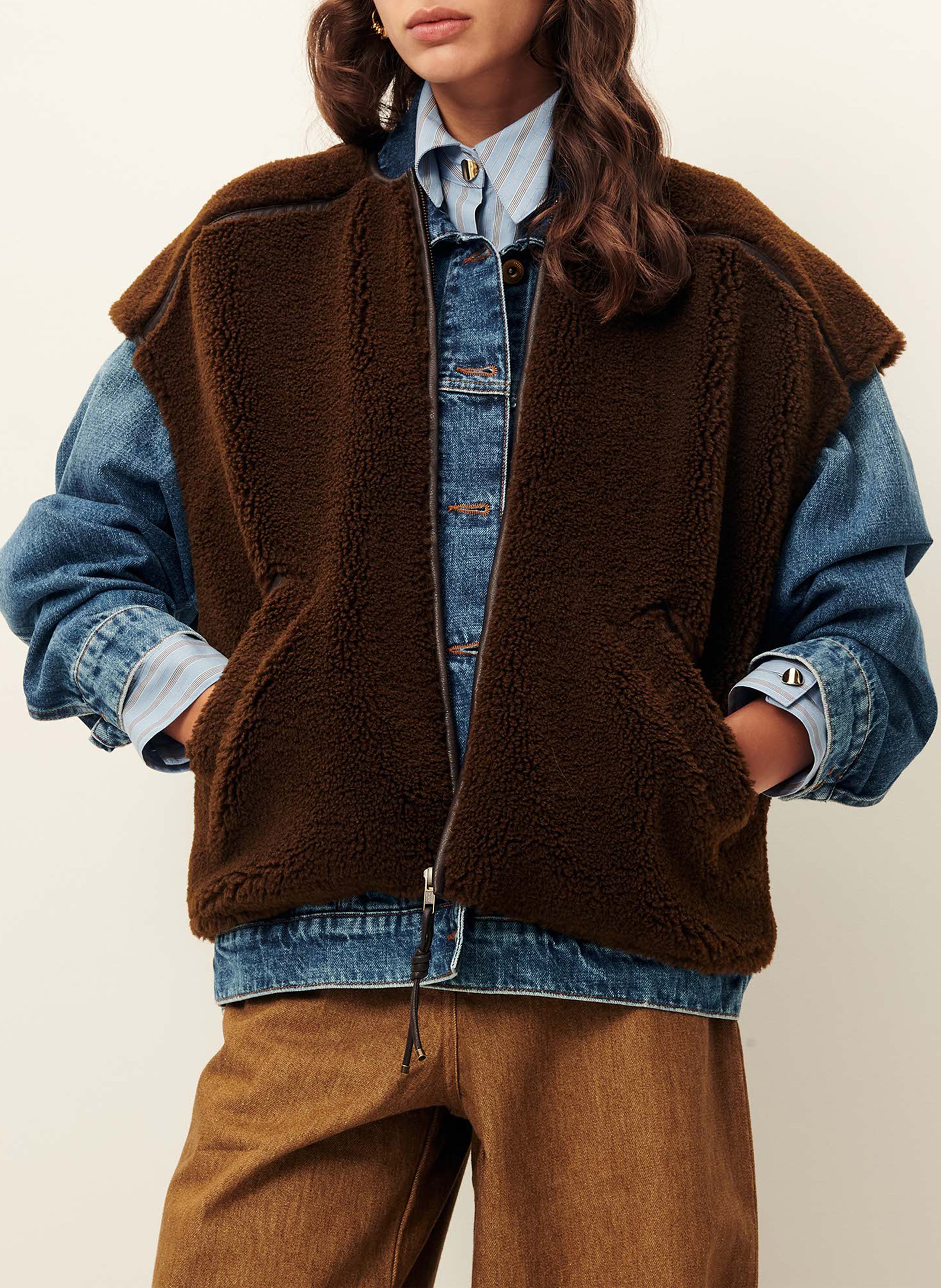 Veste sans manches zippée en fourrure bouclée mounty SESSUN Marron