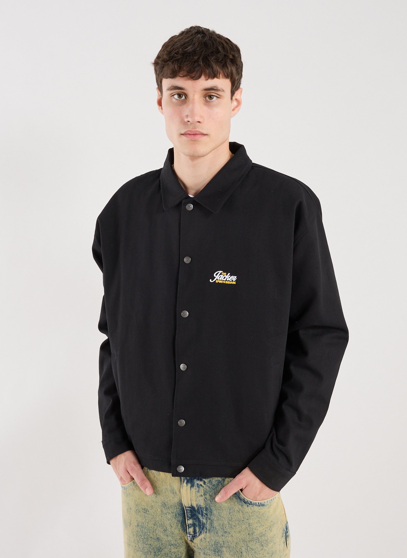 Veste ample brodée en coton mélangé JACKER. Noir