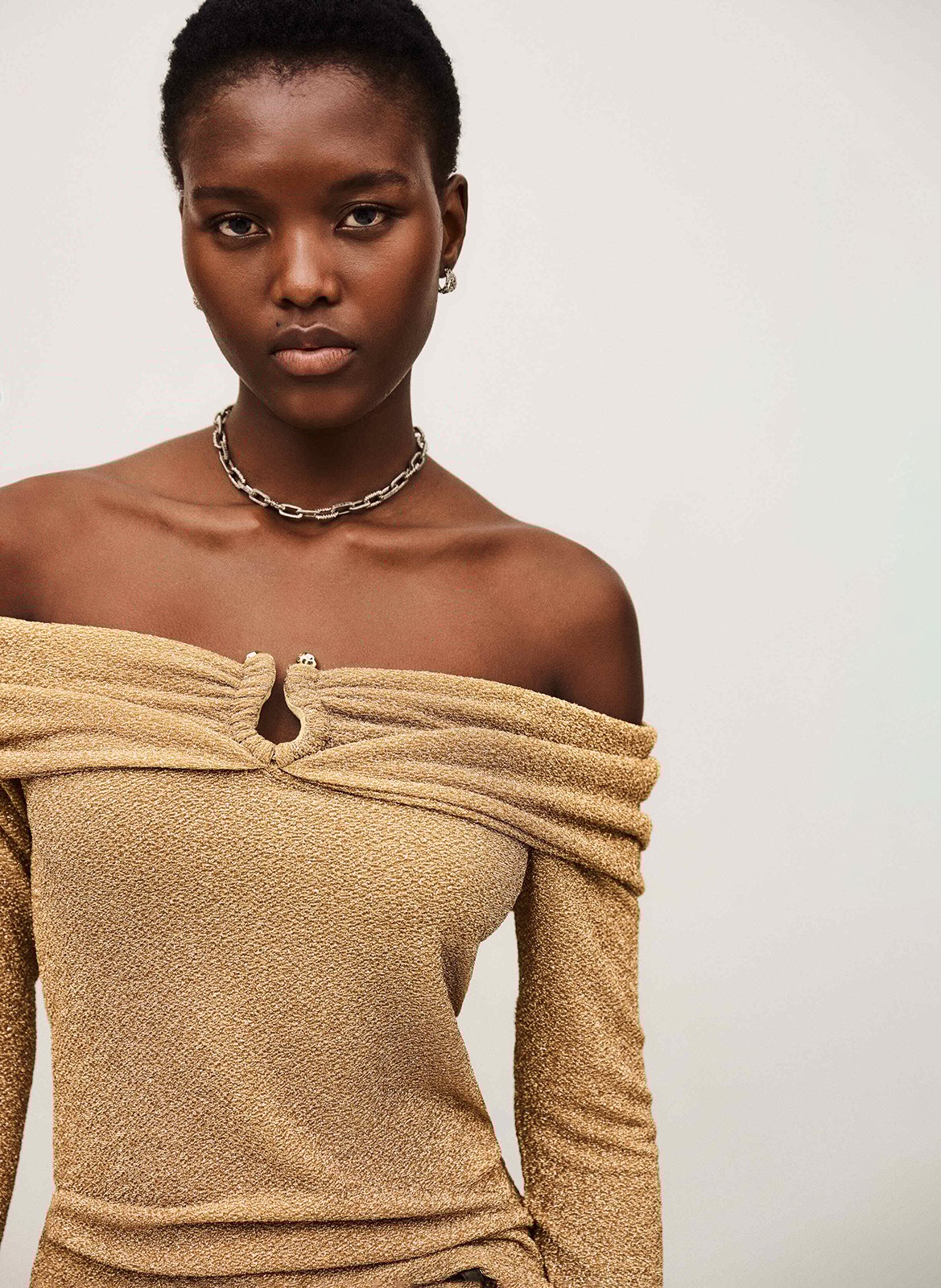 Top ajusté col bardot imprimé bai BA&SH Doré