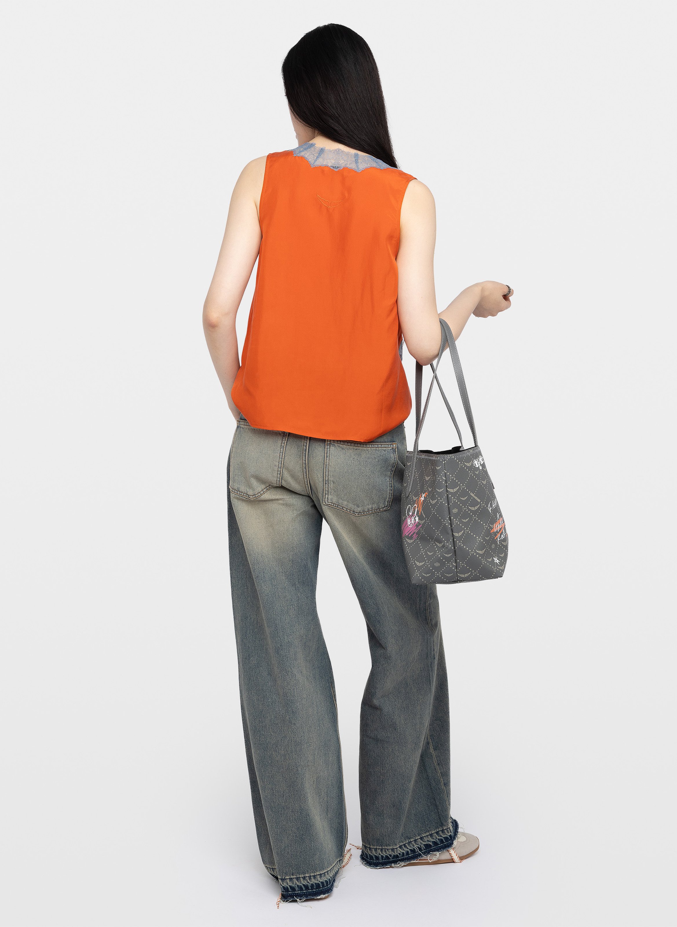 Top droit col v en soie tasao ZADIG&VOLTAIRE Orange