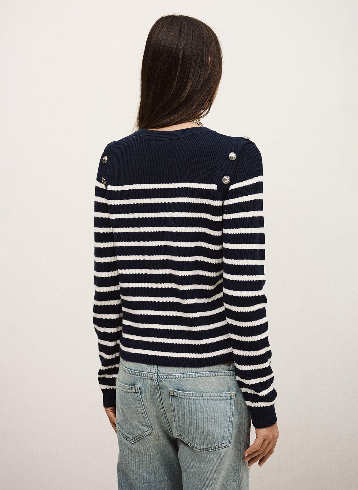 Pull droit col rond en coton et laine mélangé imprimé matio BA&SH Bleu