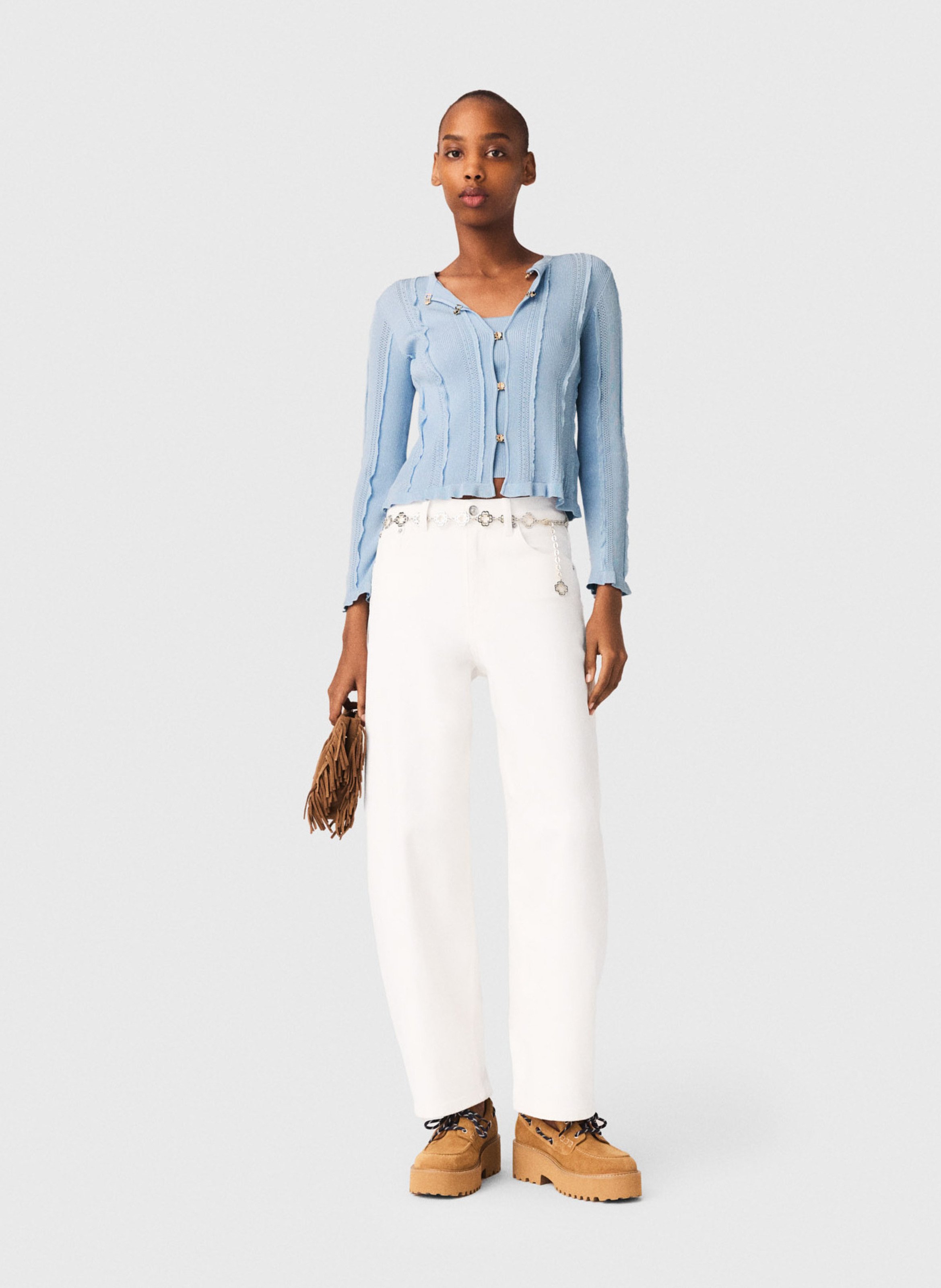 Cardigan 2-en-1 droit texturé MAJE Bleu