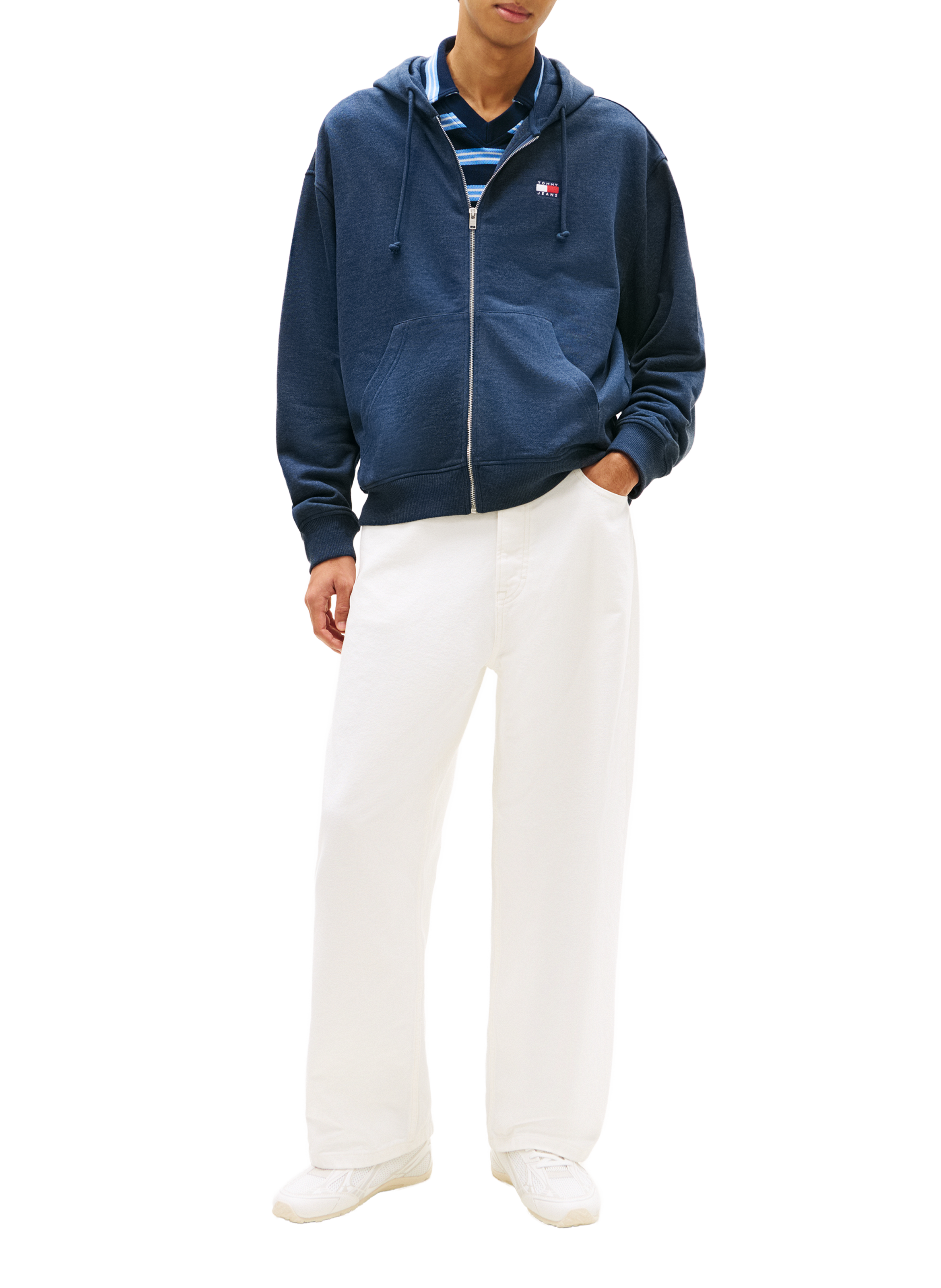 Sweat à capuche zippé en coton mélangé TOMMY HILFIGER Bleu