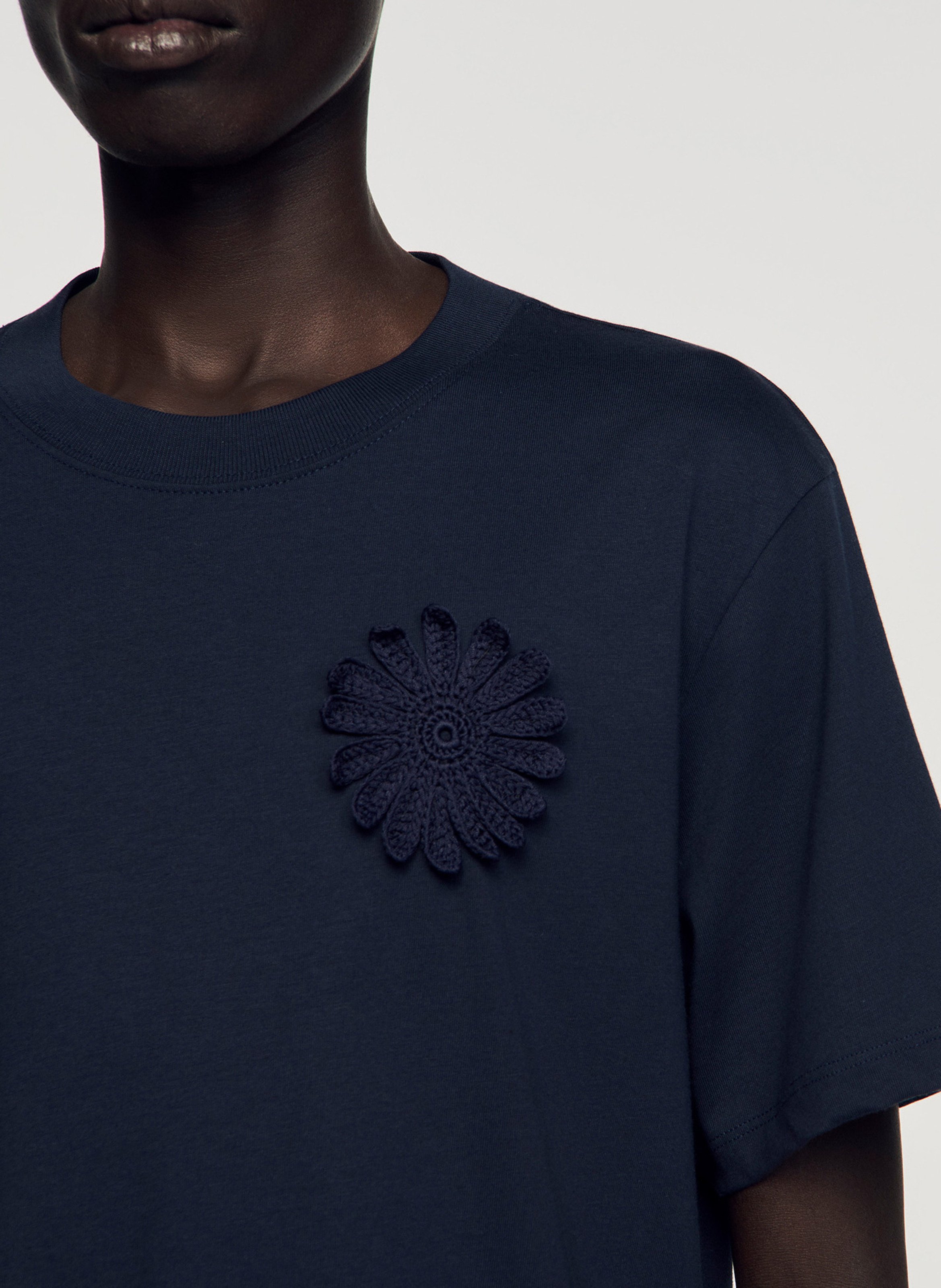 Tee-shirt droit col rond en coton SANDRO Bleu