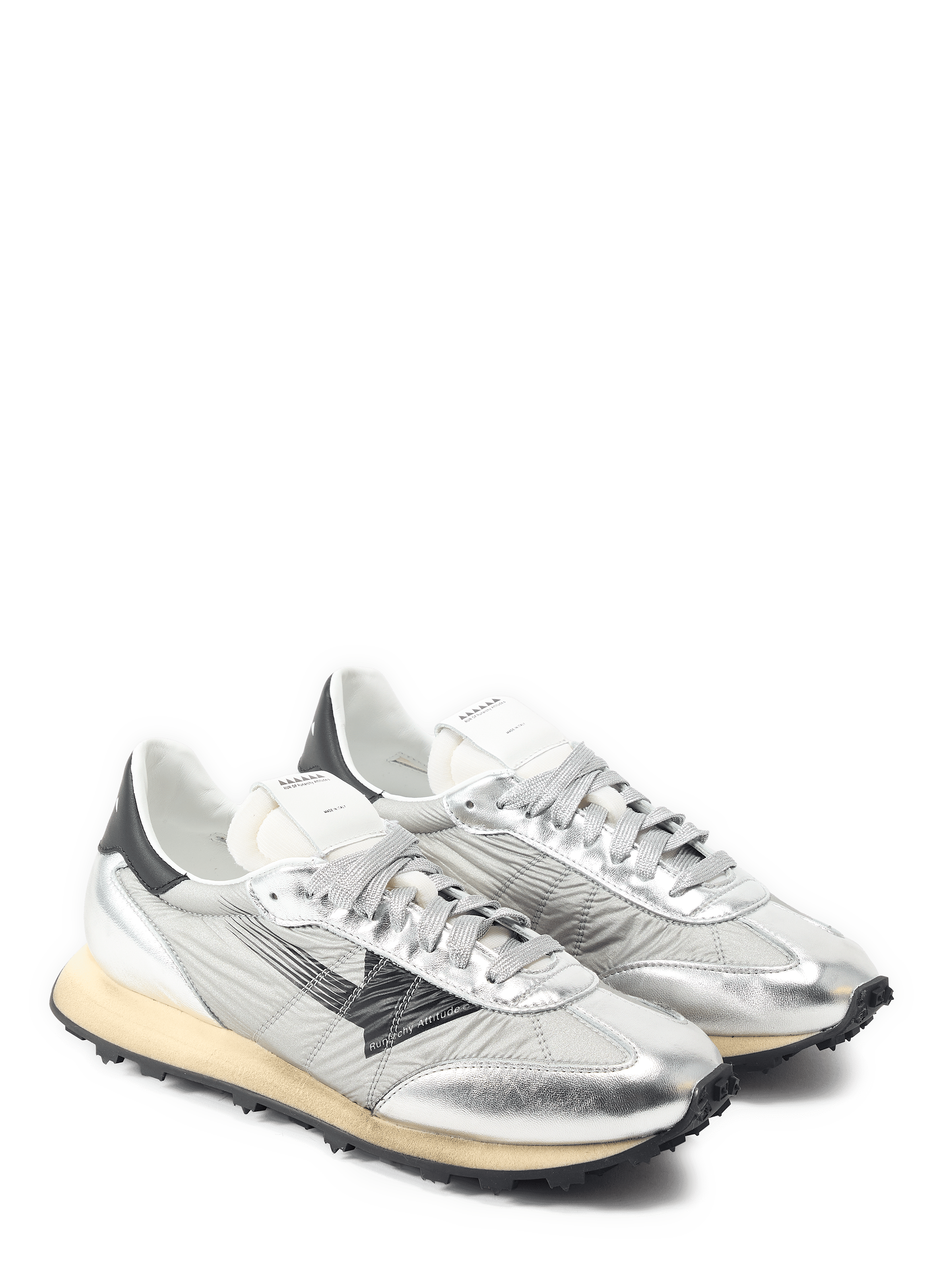 Shiny mixed leather sneakers RUN OF Grey