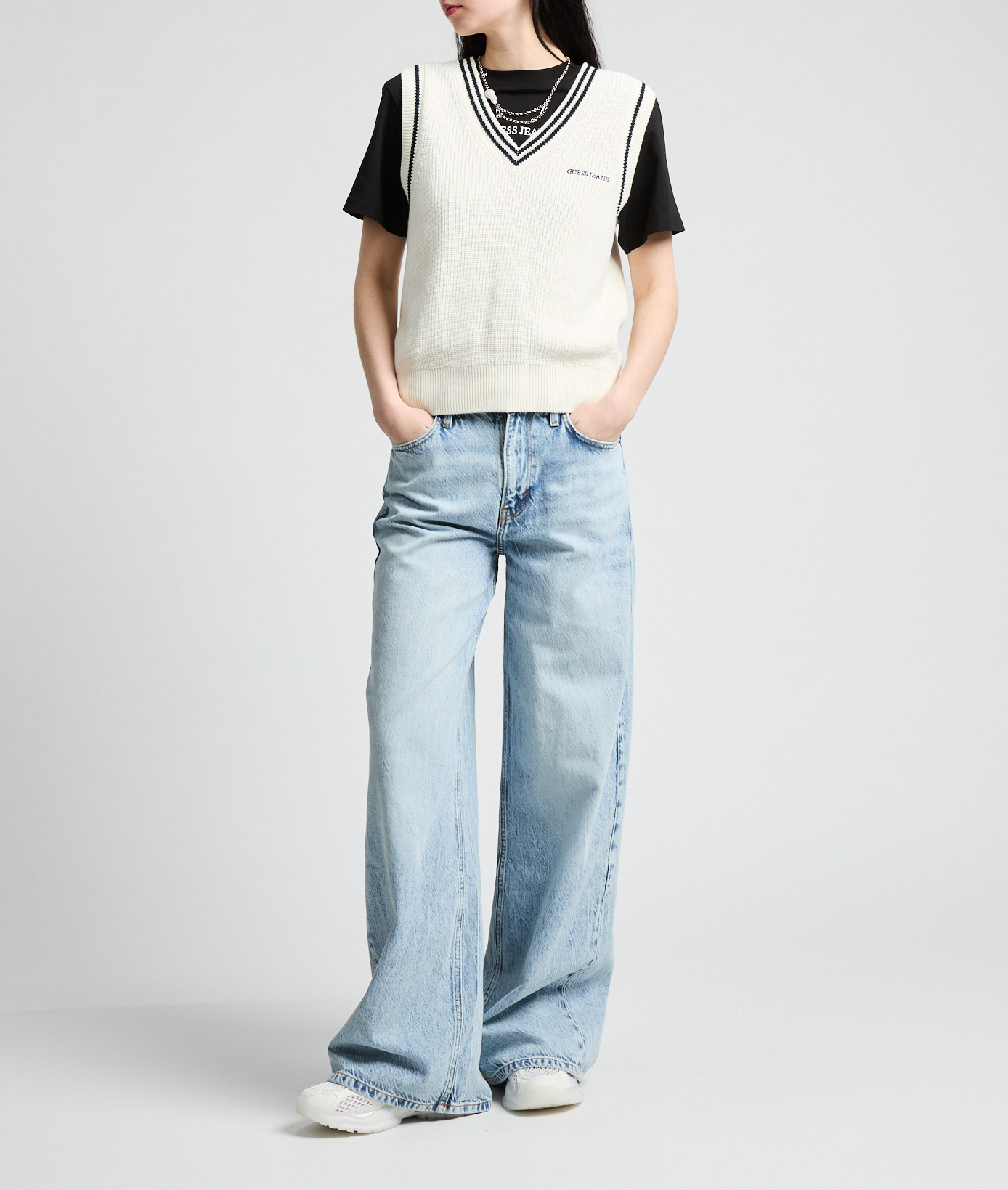 Pull sans manches en coton GUESS Beige