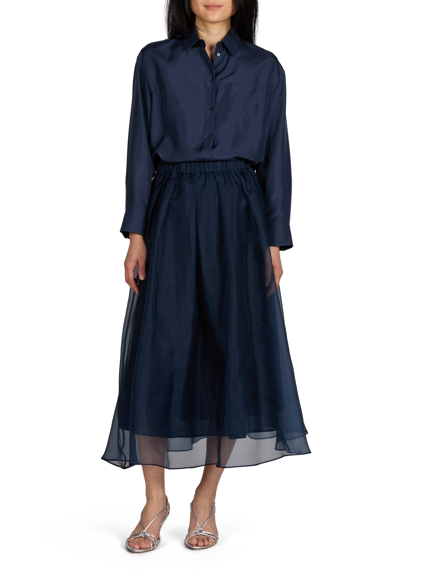 Jupe longue évasée en soie MAX MARA WEEK END Bleu