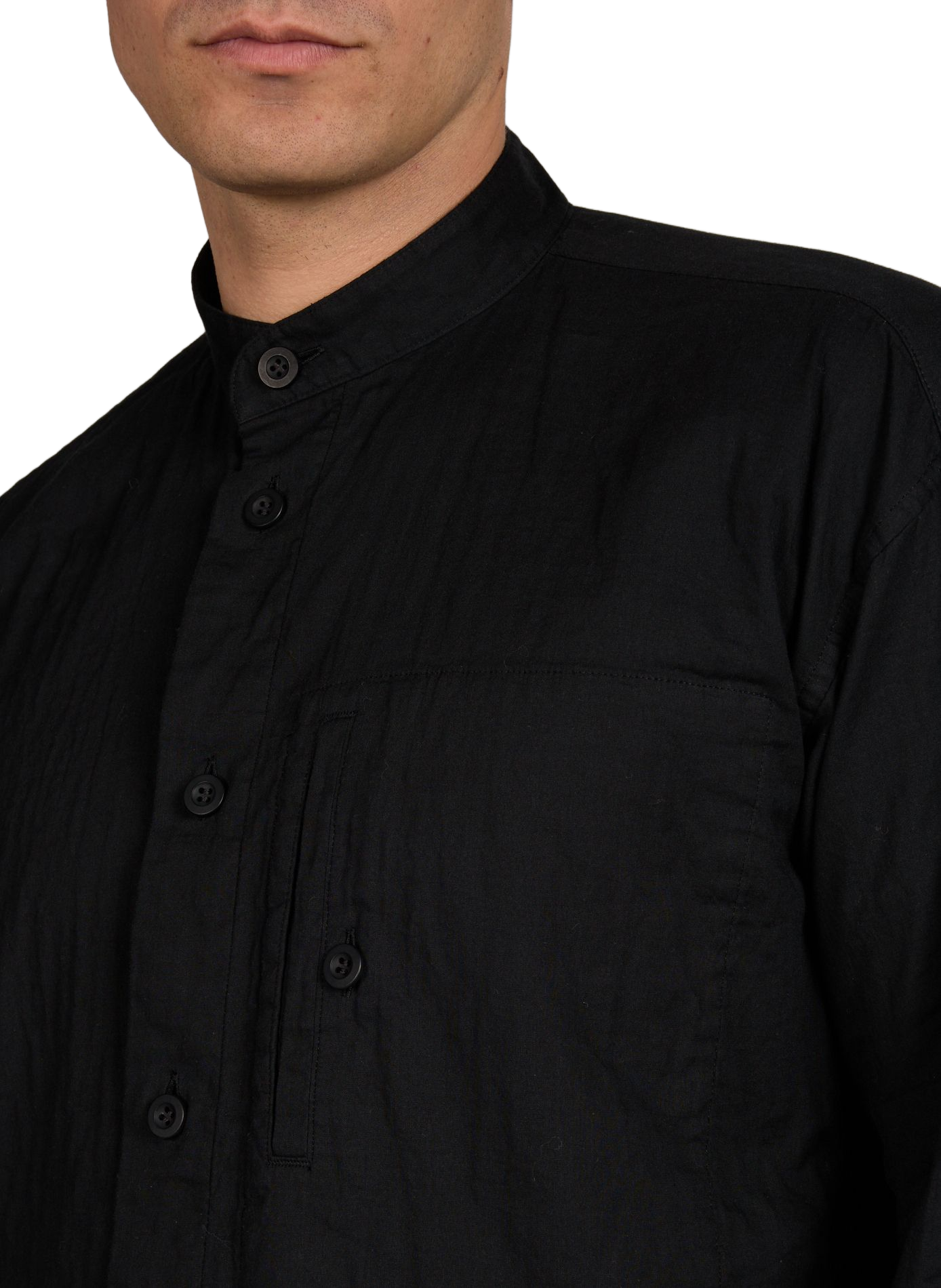 Chemise à col rond montant en coton ISSEY MIYAKE Noir