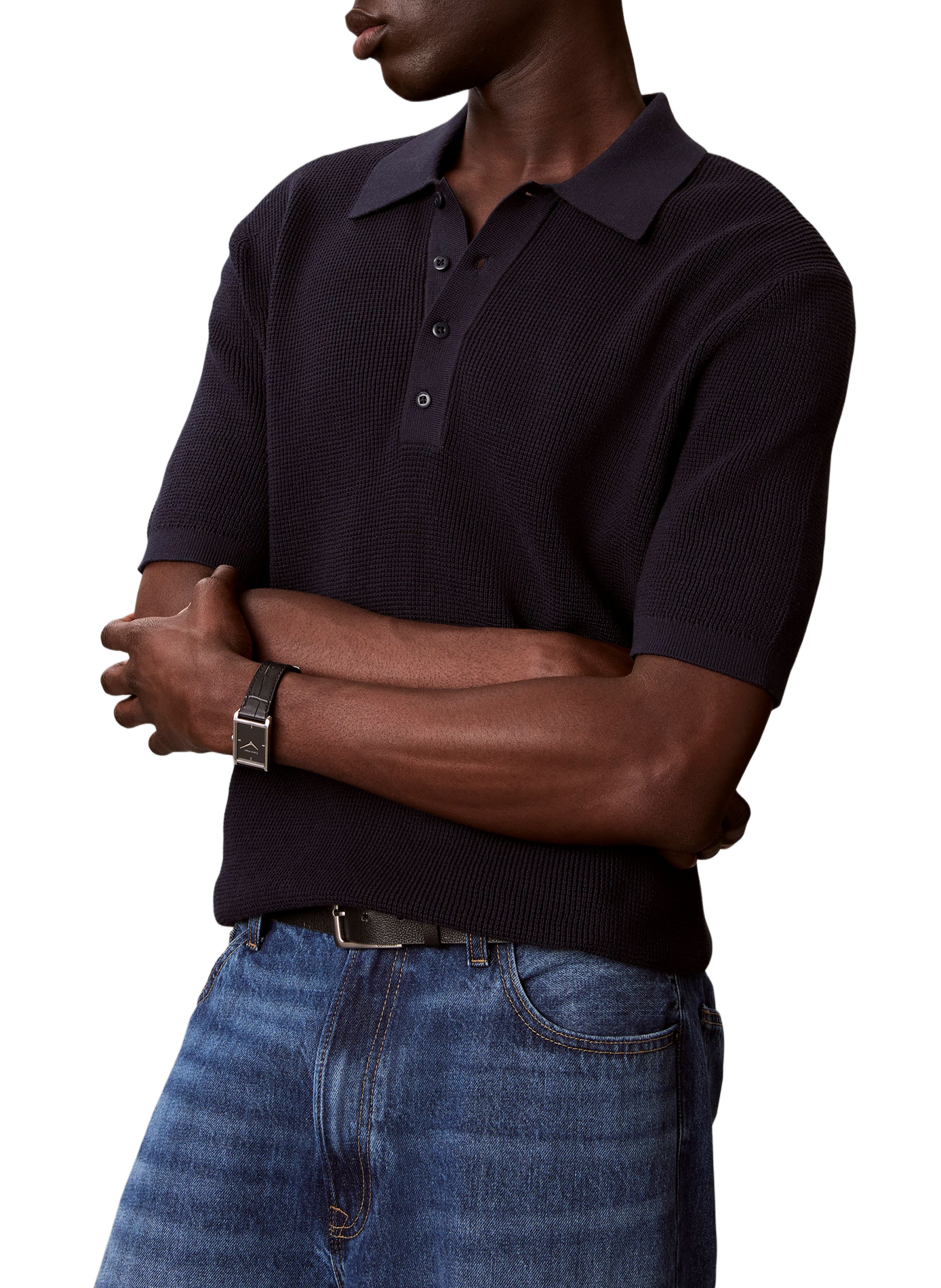 Geripptes Poloshirt mit kurzen Ärmeln aus Baumwolle | Blau CALVIN KLEIN Herren
