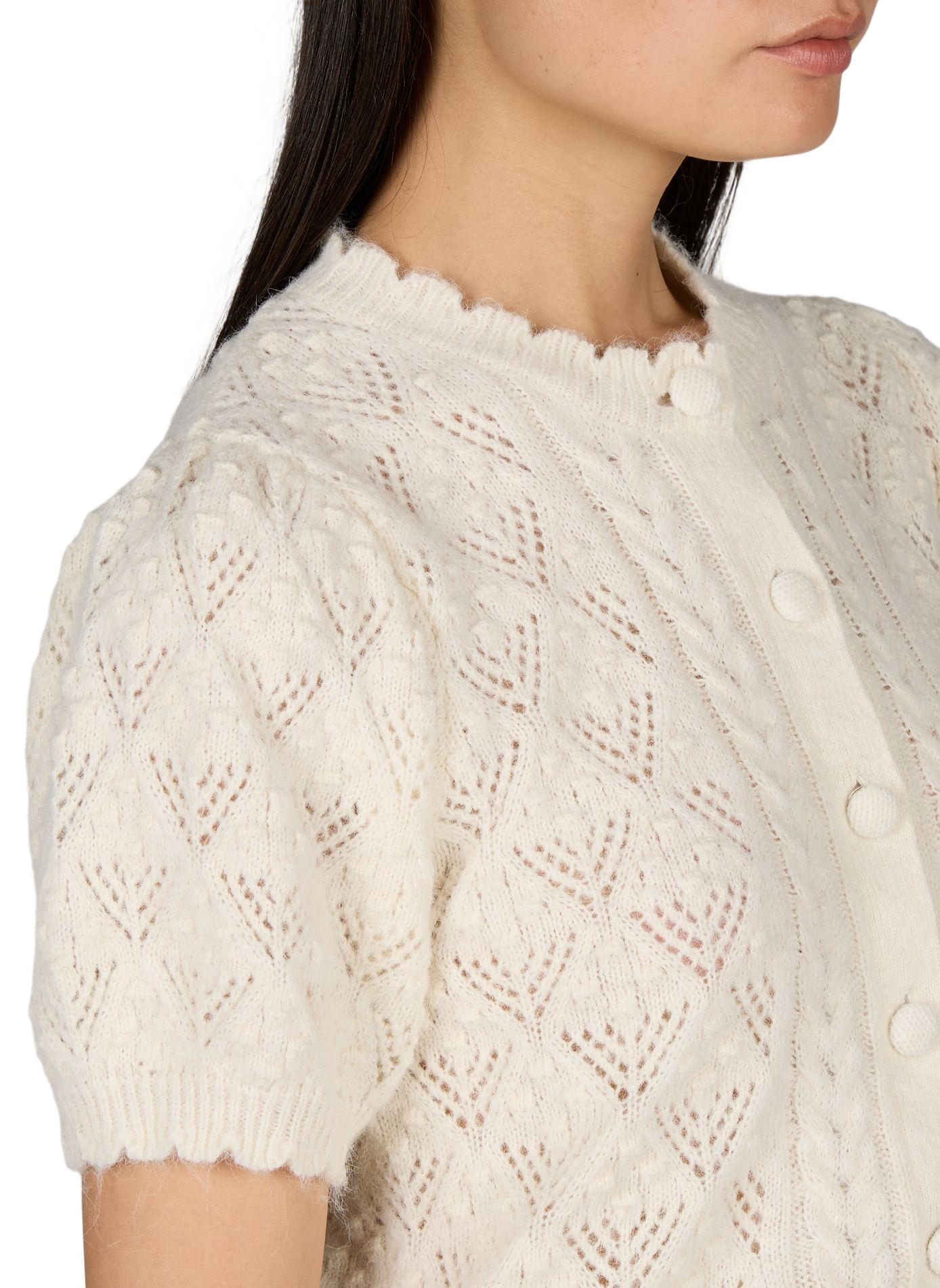 Cardigan maille à manches courtes en coton et laine mélangés LEVI'S Blanc