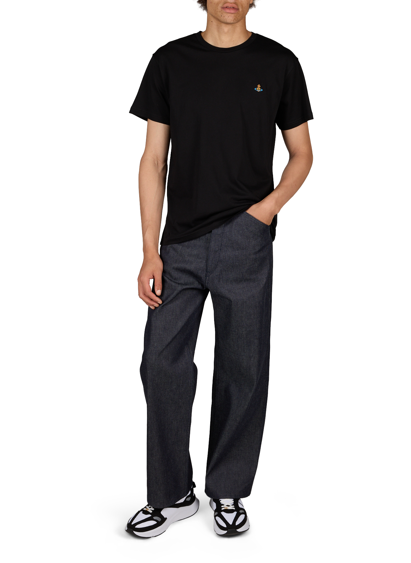 Short-sleeved cotton T-shirt with embroidered logo VIVIENNE WESTWOOD Black
