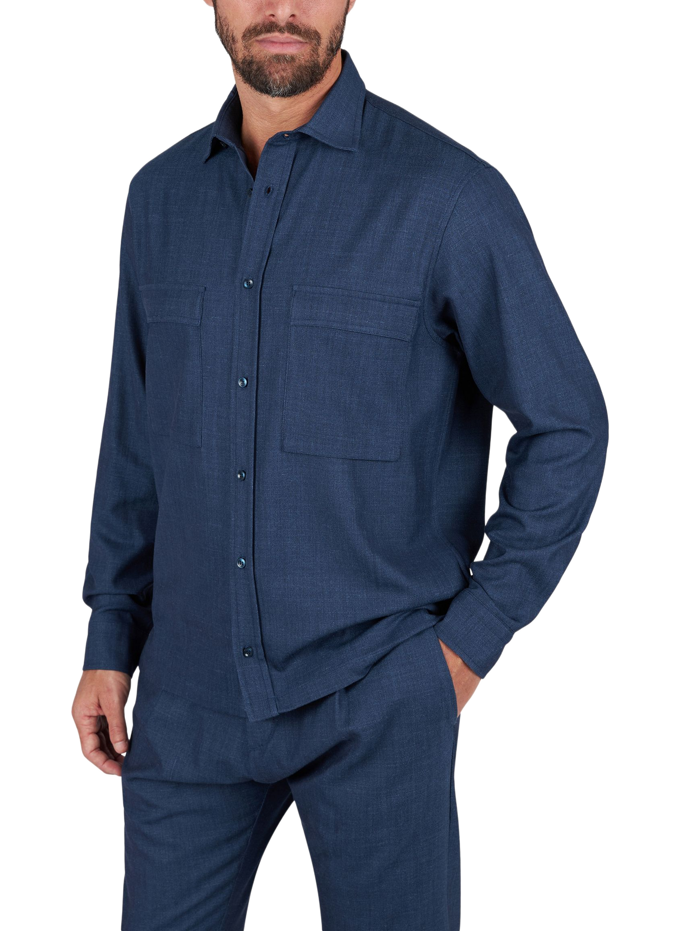 Shirt with classic collar in blended wool PAUL & SHARK Blue