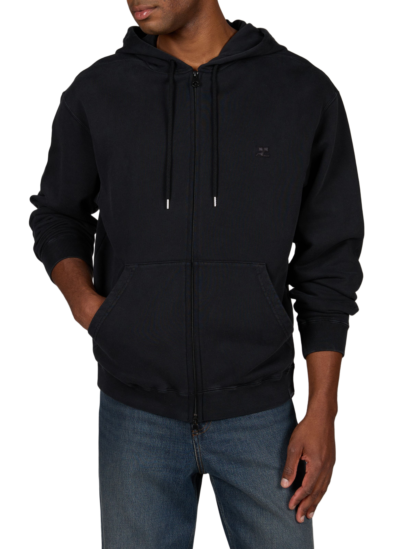 Gewassen katoenen hoodie met verweerd effect COURRÈGES Grijs