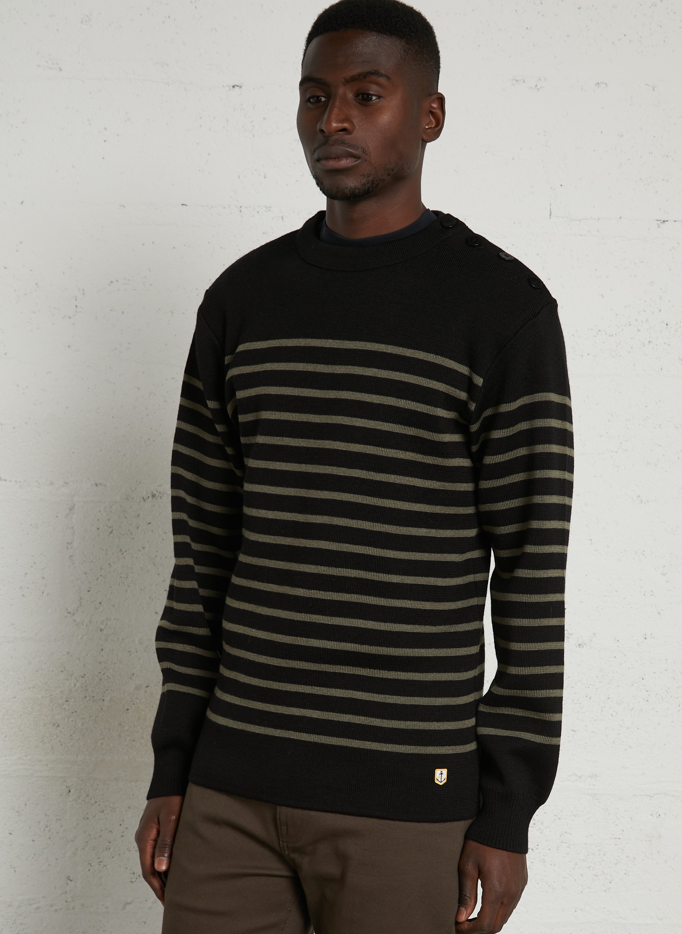 Pull col rond regular-fit en laine ARMOR-LUX Noir