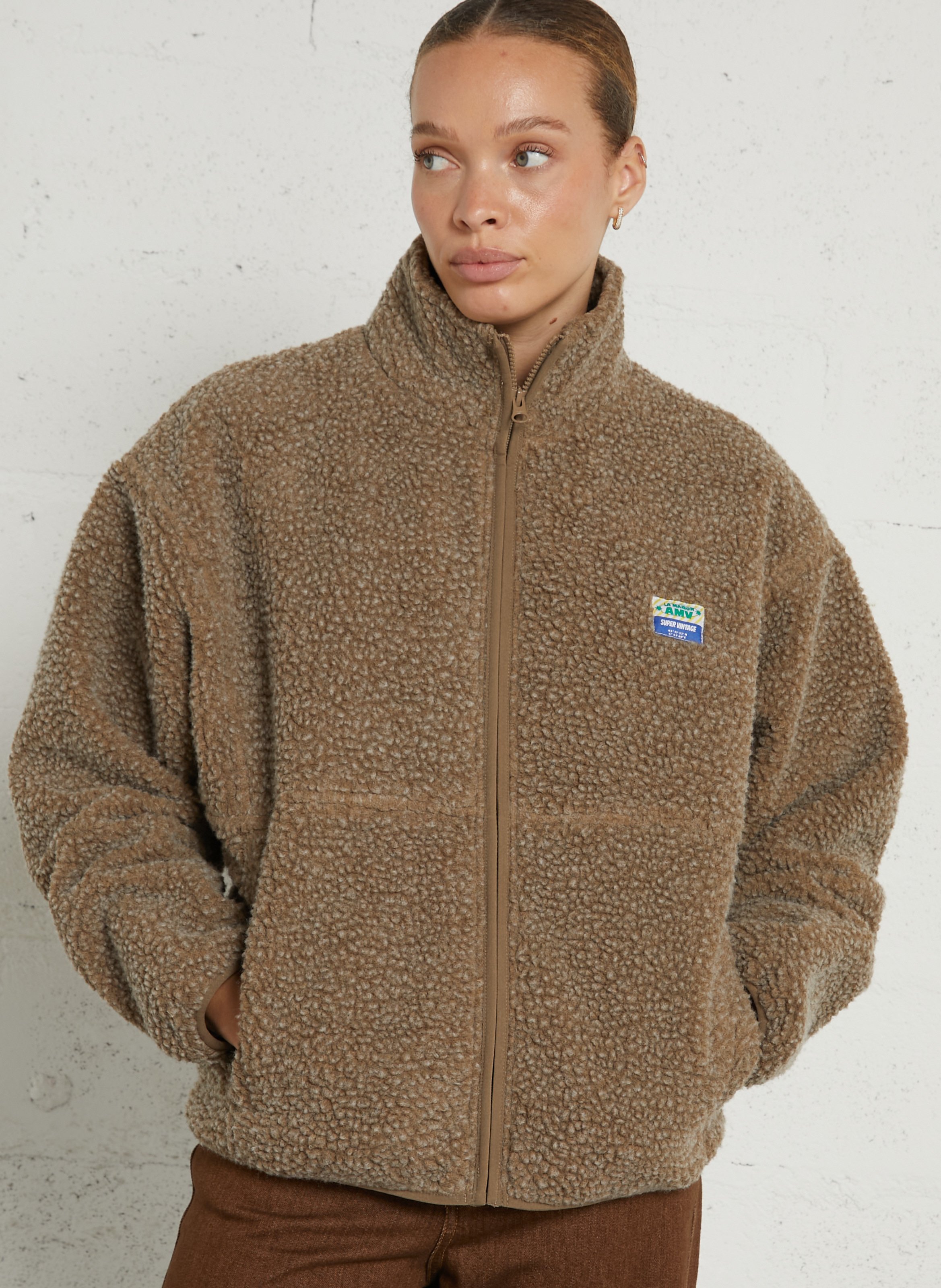Veste ample zippée à col montant polaire hoktown AMERICAN VINTAGE Marron