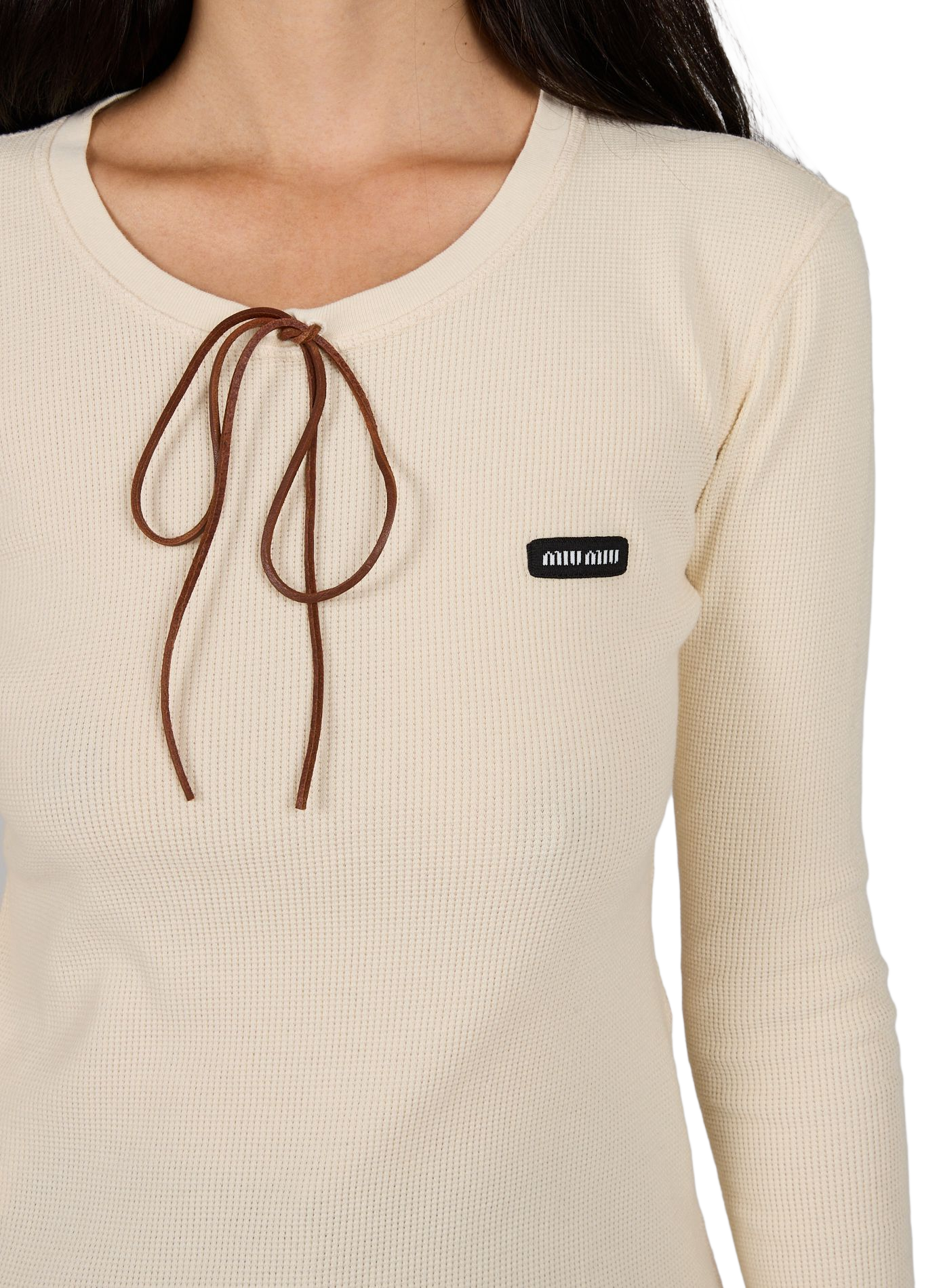 Camiseta recta texturizada de algodón. MIU MIU Beige