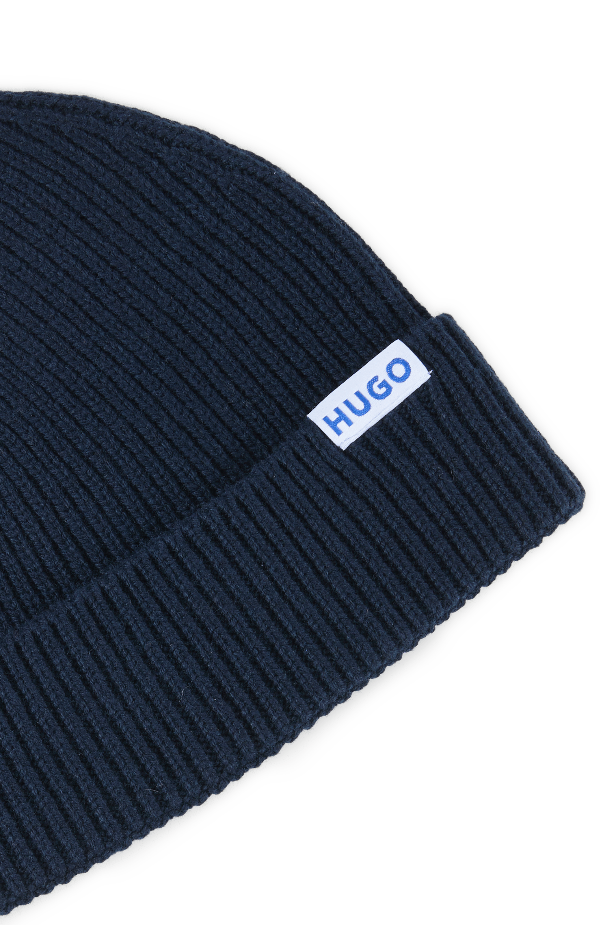 Einfarbige Strickmütze mit Umschlag HUGO BLUE Blau