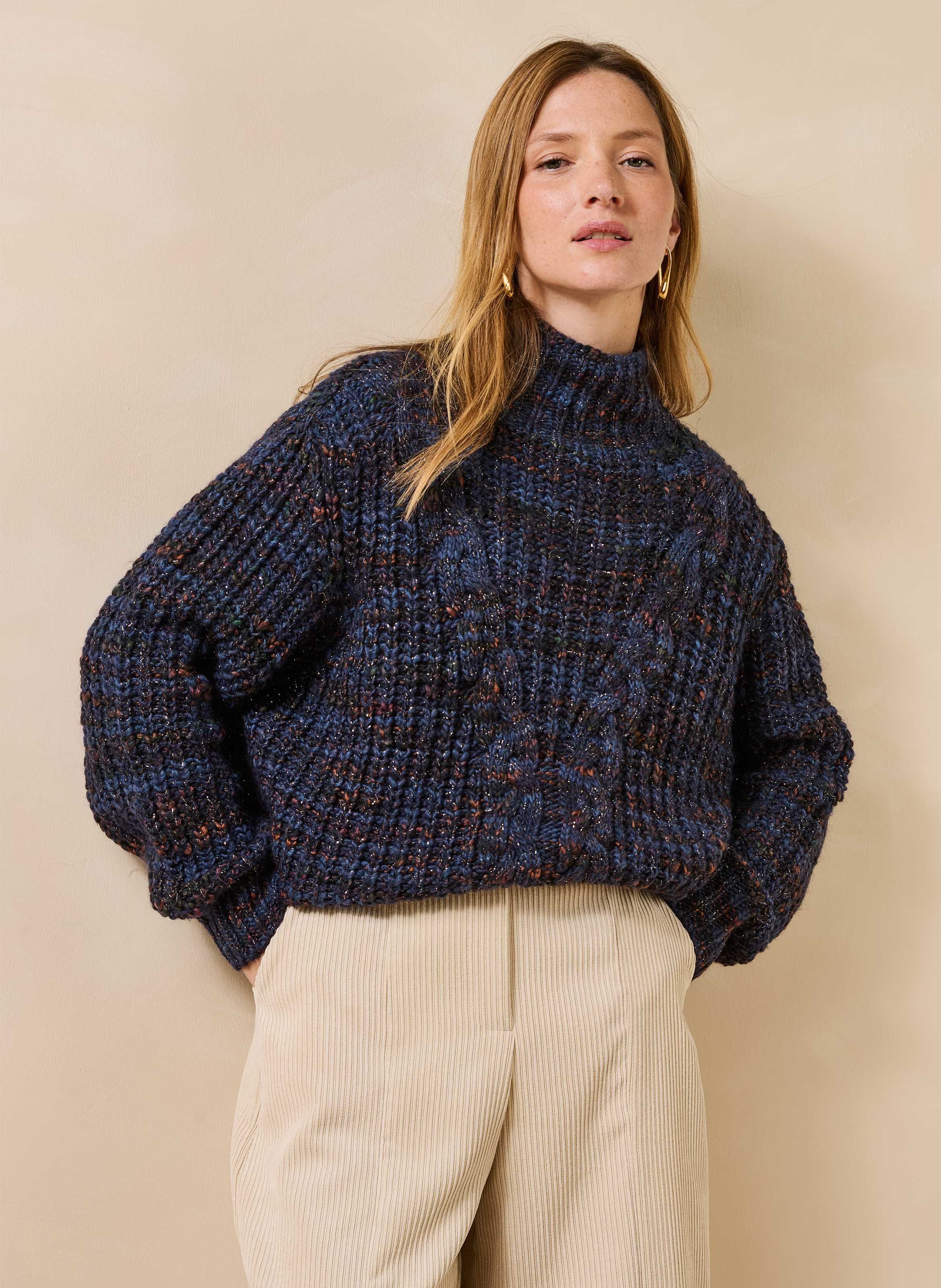 Rechte gebreide coltrui met hoge hals LA FEE MARABOUTEE Blauw