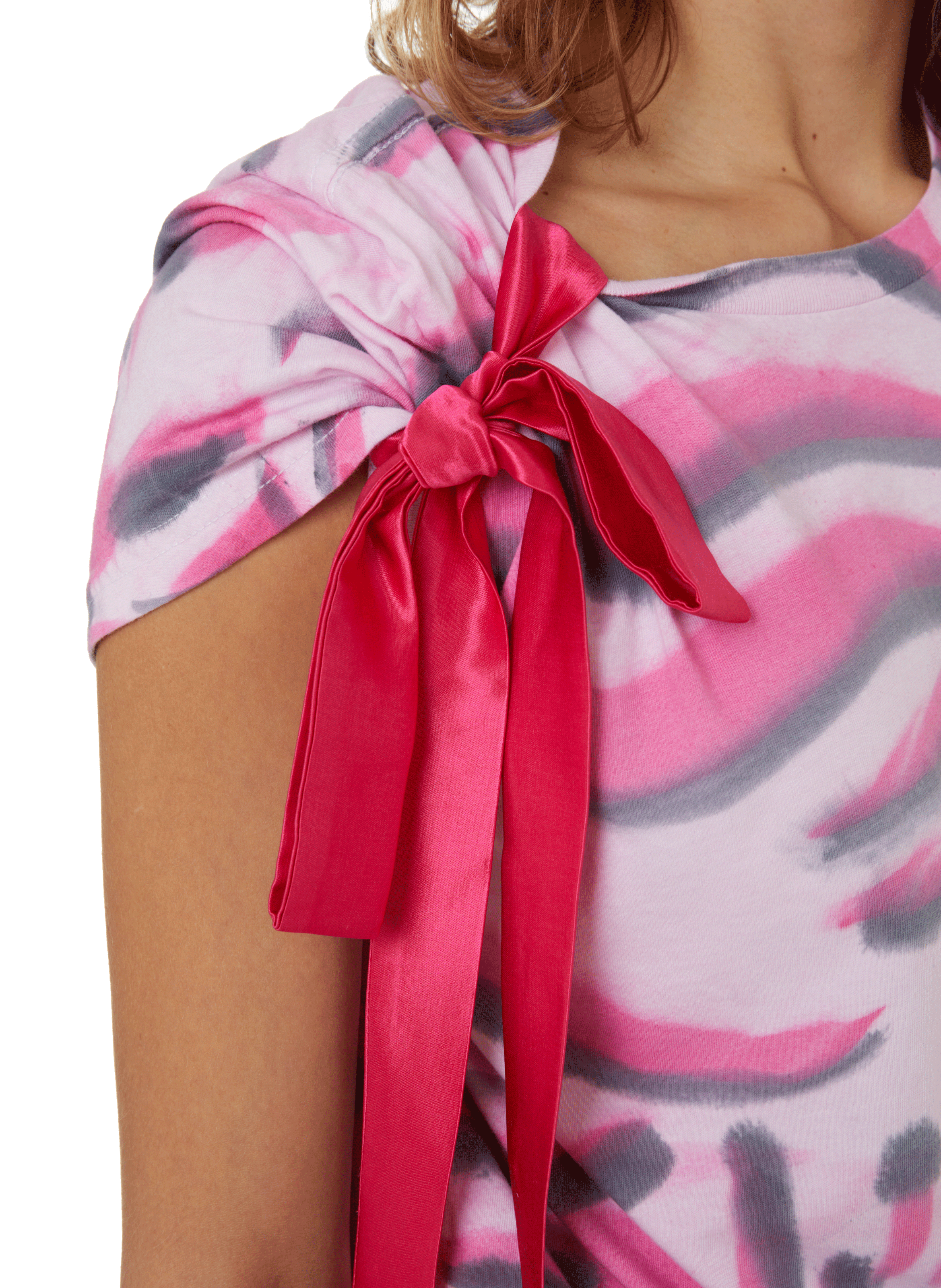T-shirt imprimé avec noeud en coton organique COLLINA STRADA Rose