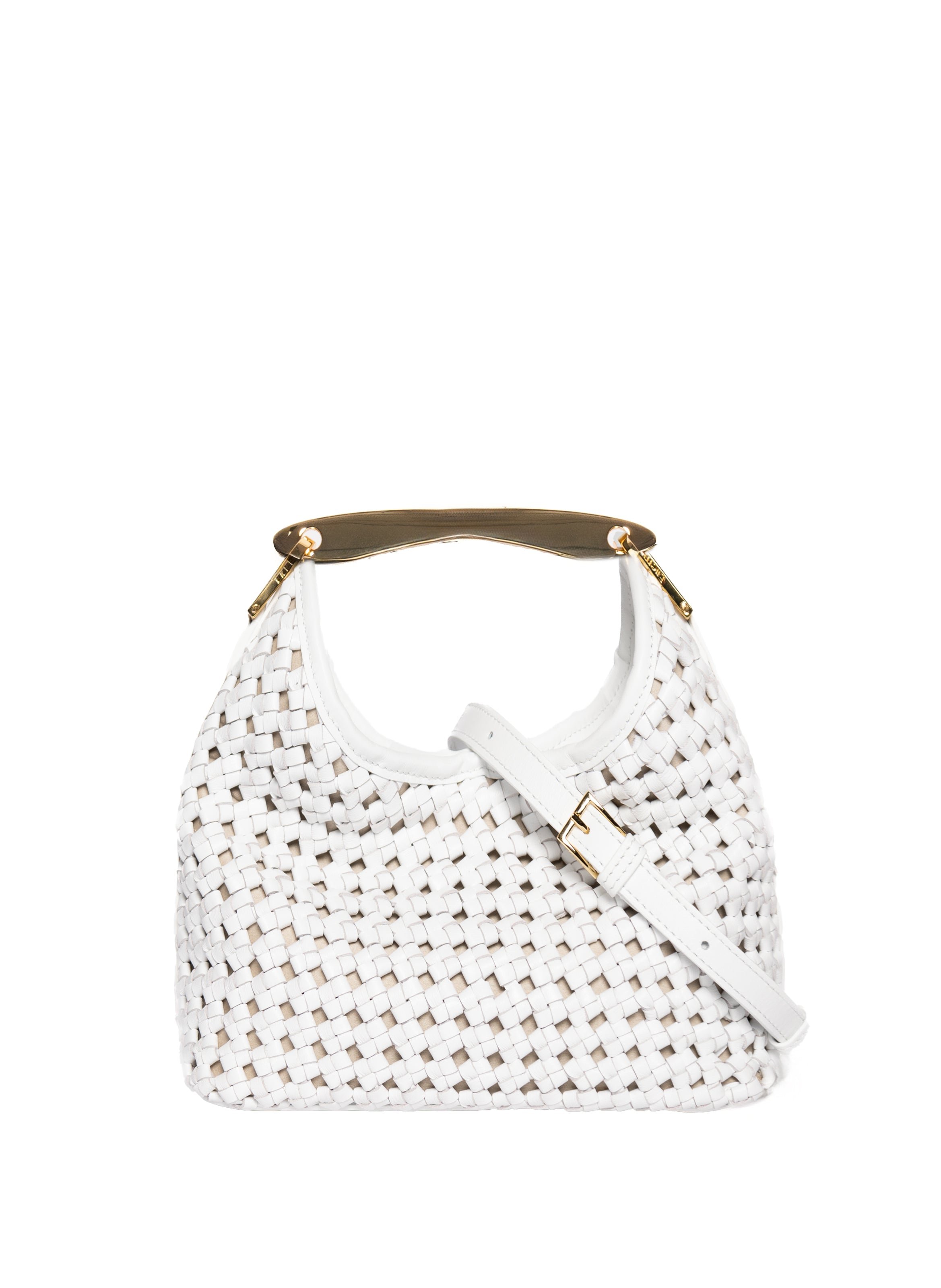 Sac boomerang en cuir tressé ELLEME Blanc