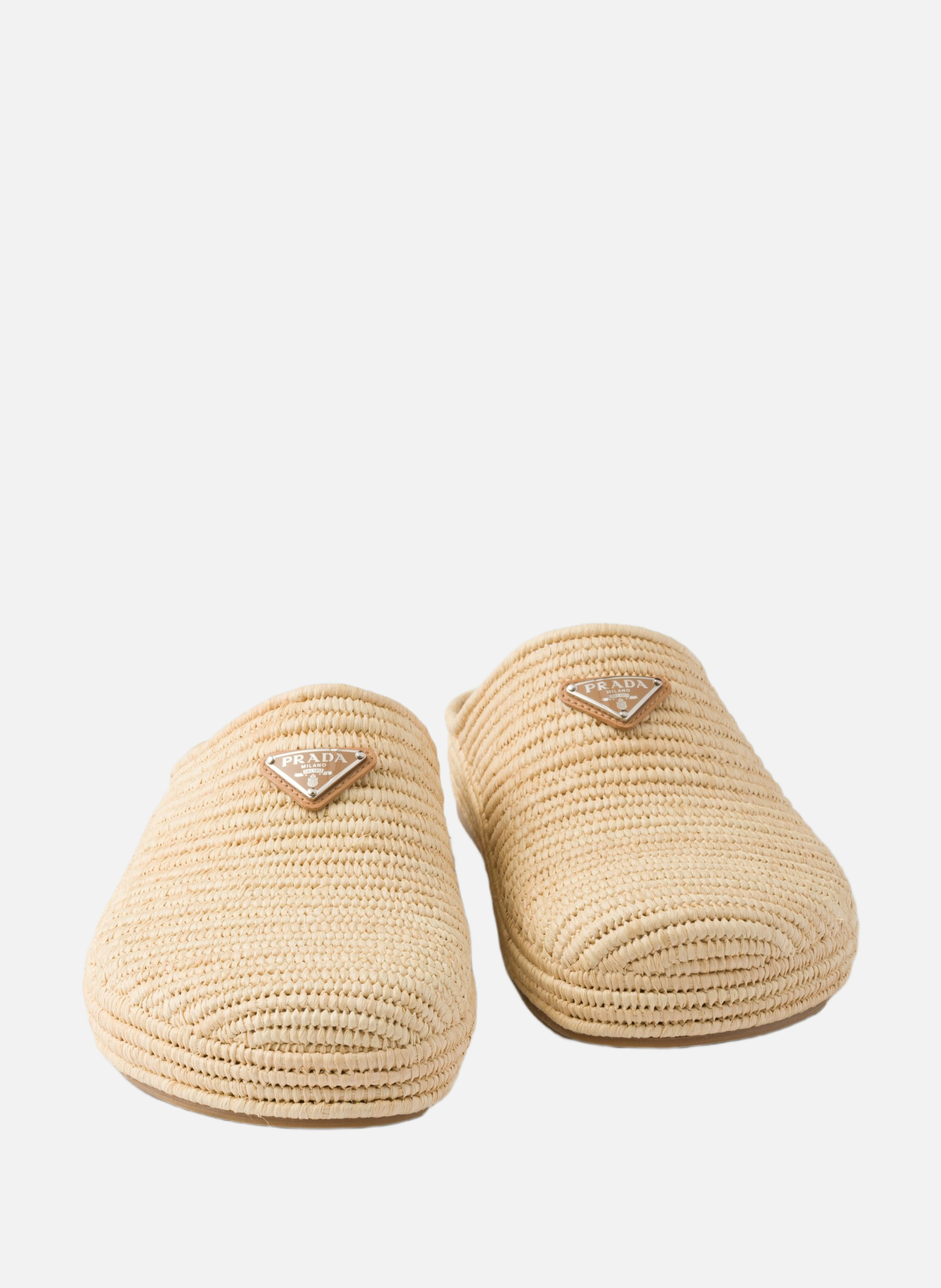 Mules en raphia PRADA Beige