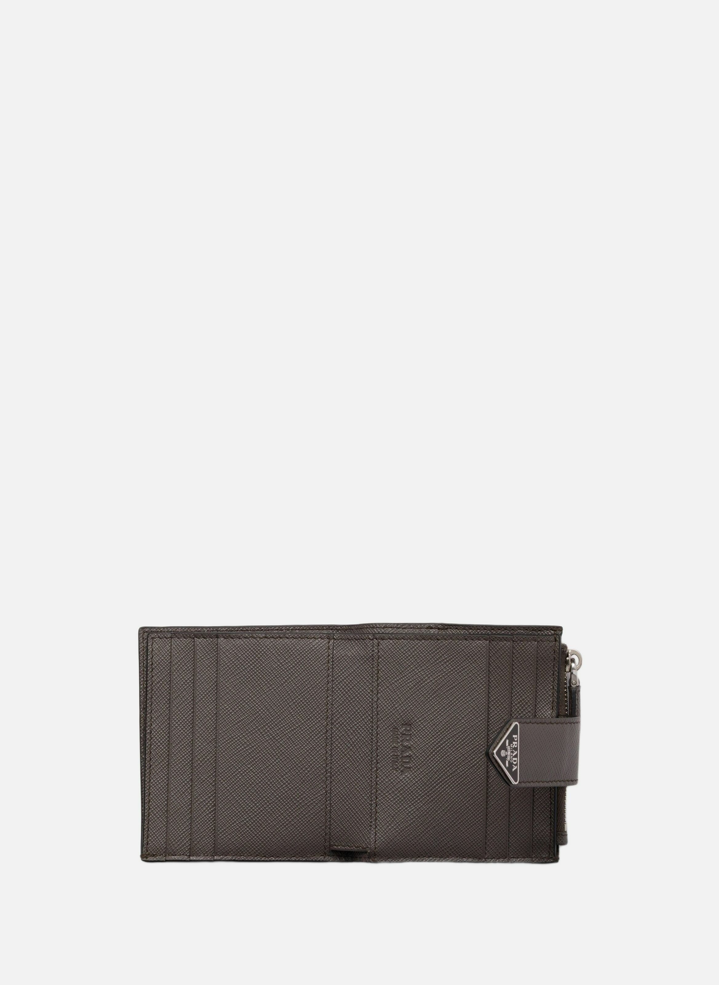 Porte-cartes en cuir et cuir saffiano PRADA Gris