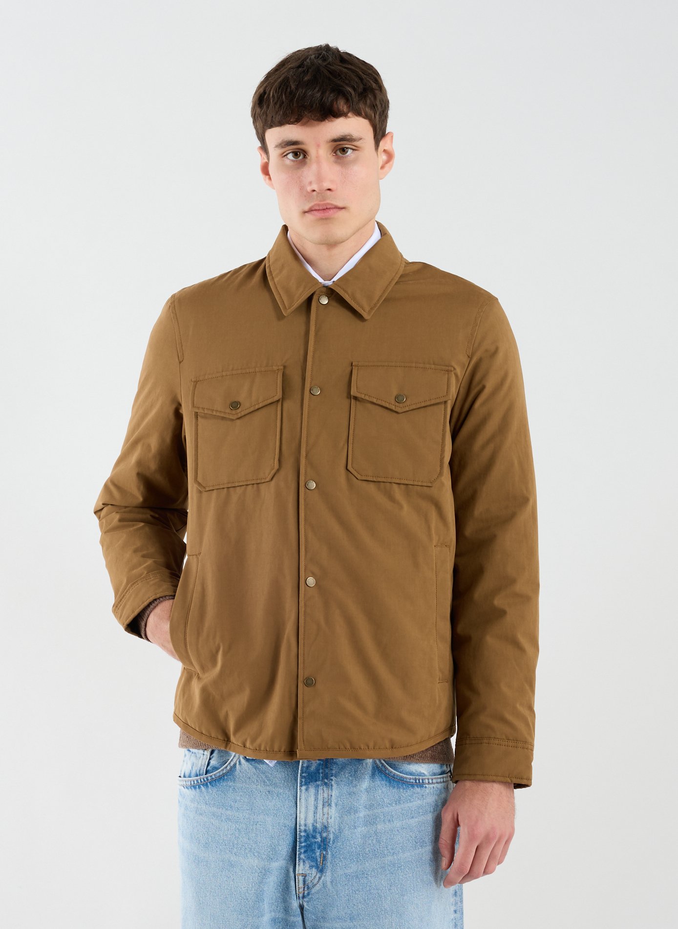 WOOLRICH Straight classic collar overshirt Brown