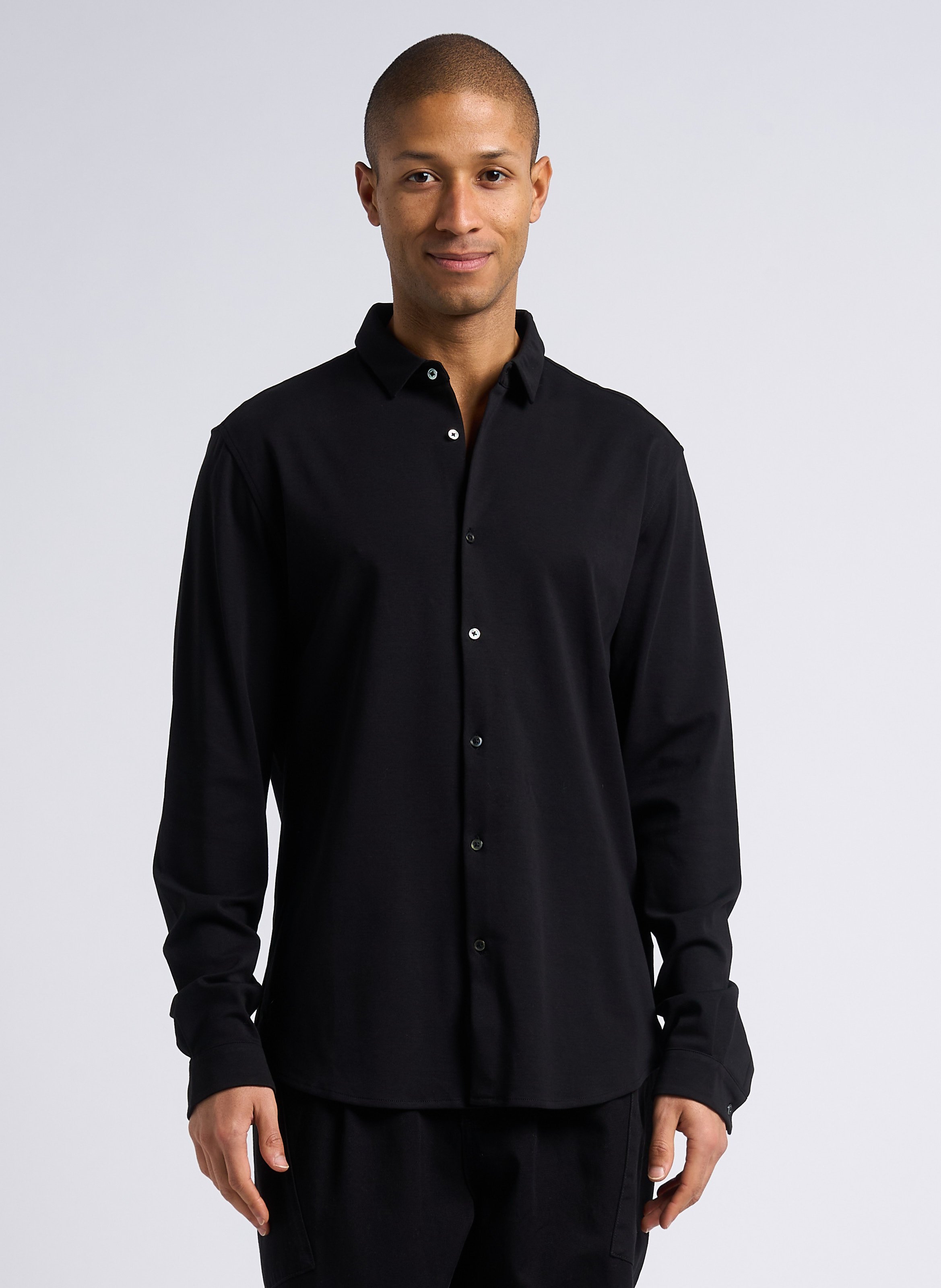 Chemise col classique regular-fit en coton bio mélangé IKKS Noir