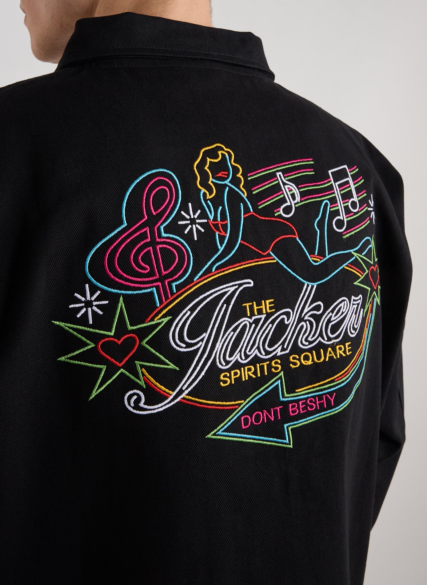 Veste ample brodée en coton mélangé JACKER. Noir