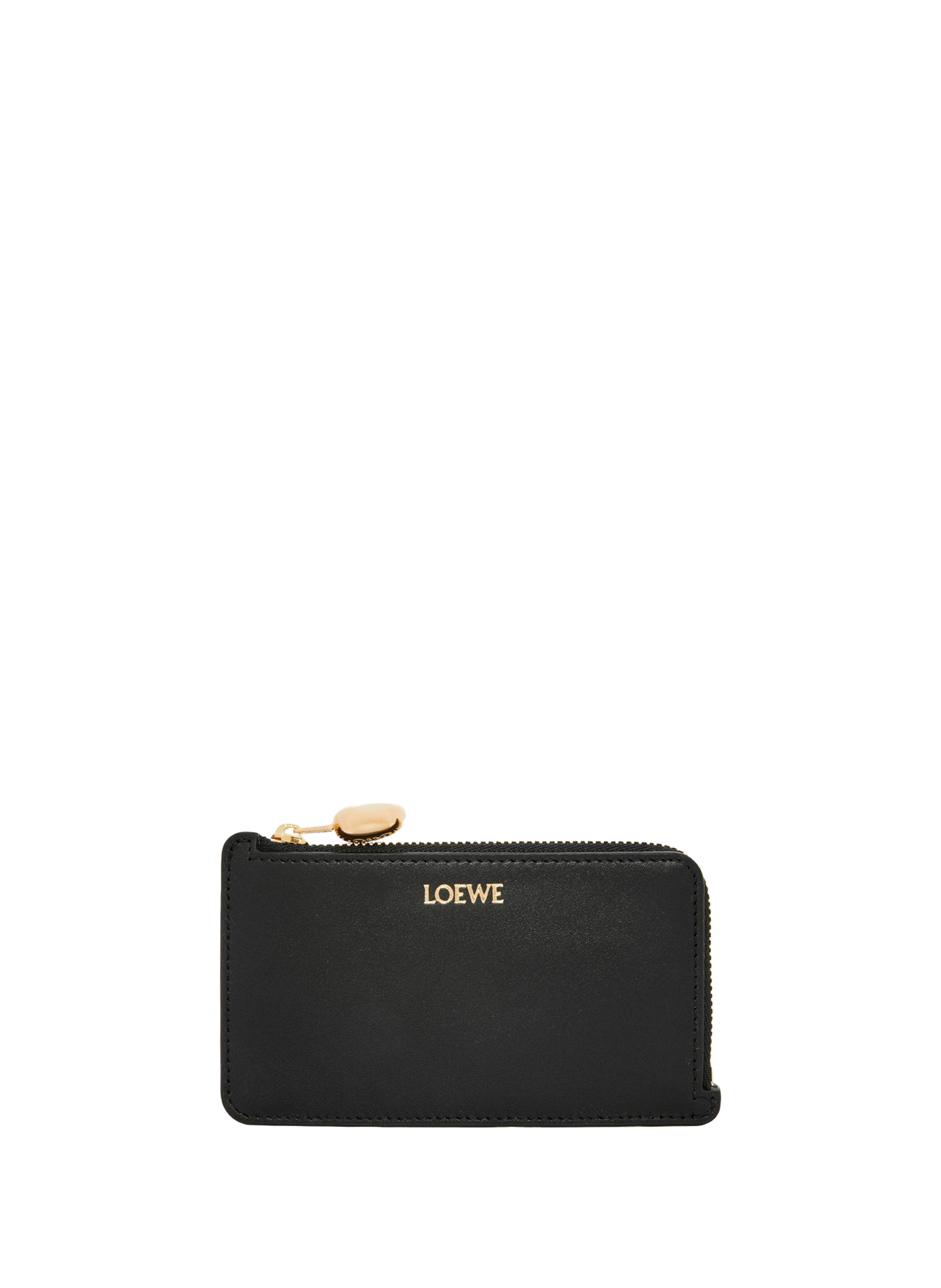 LOEWE Pebble calfskin leather card and coin holder in shiny nappa. Black
