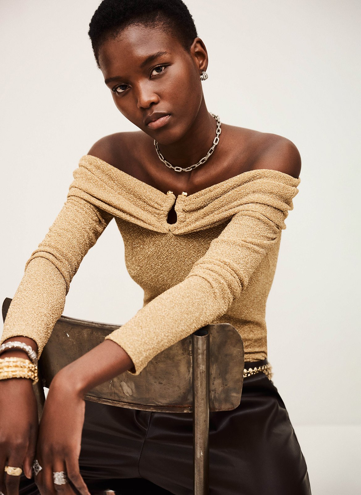 Top ajusté col bardot imprimé bai BA&SH Doré