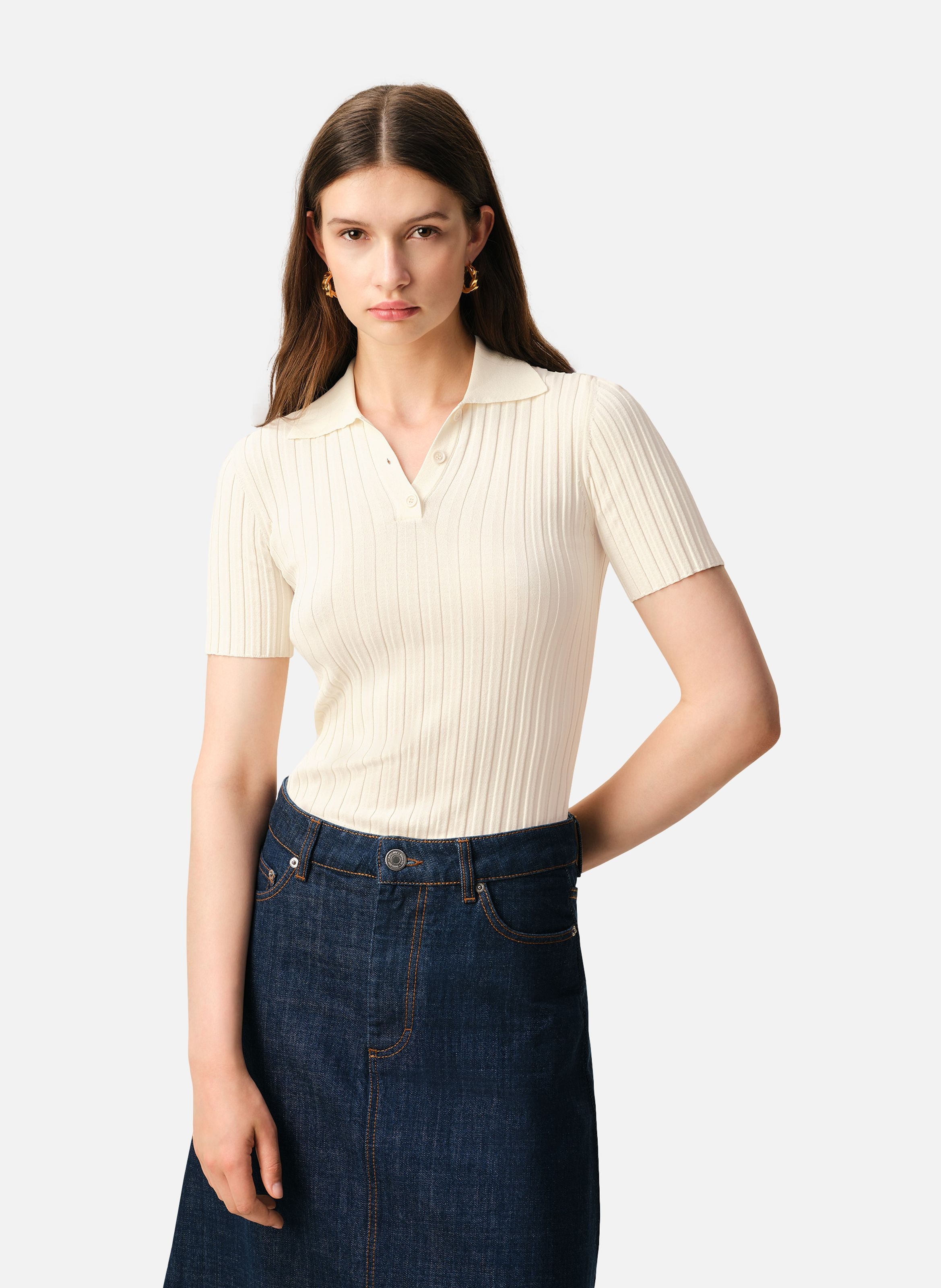 Polo manches courtes en maille BlancAMI PARIS