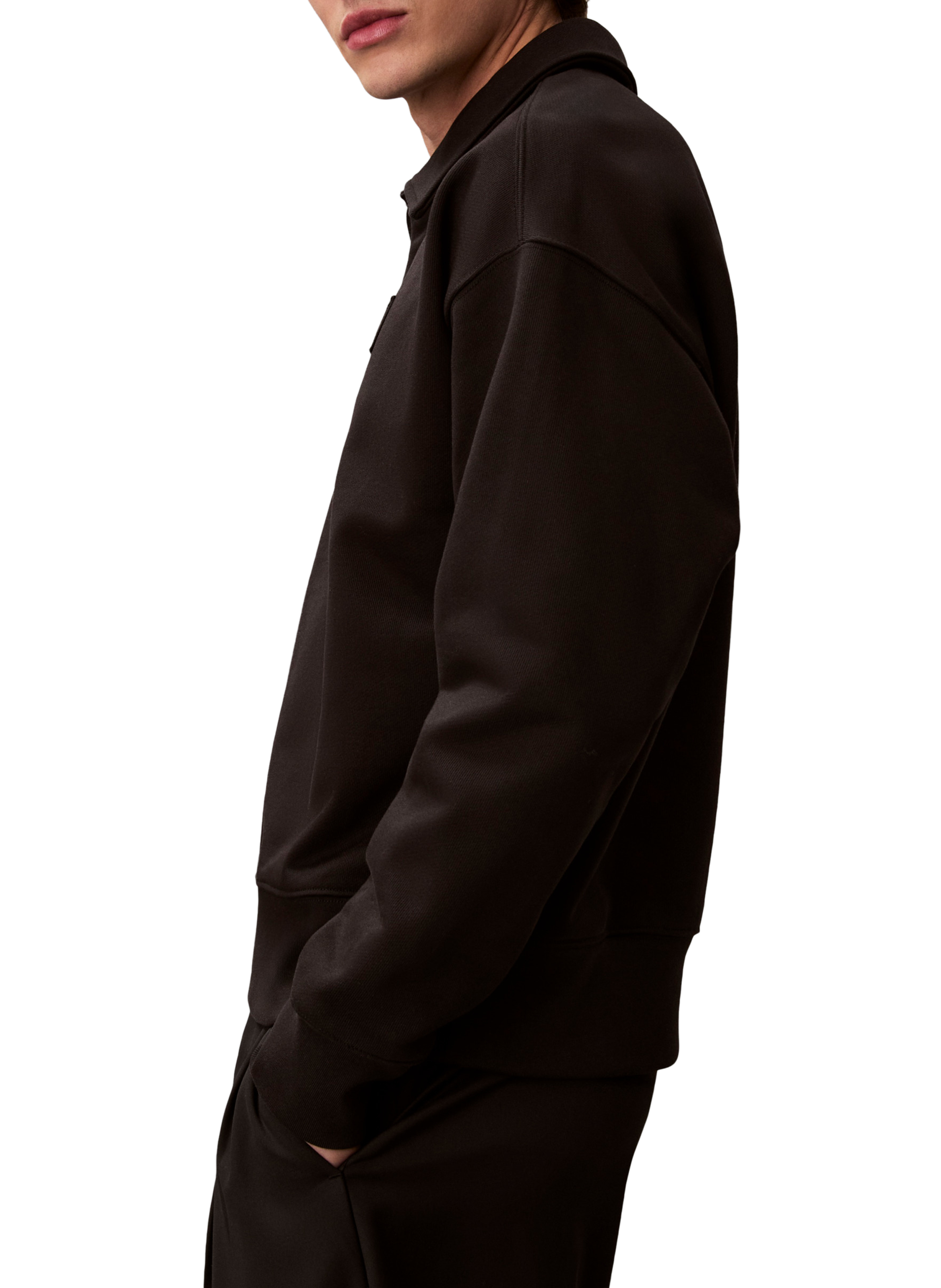 Sweat col polo manches longues en coton CALVIN KLEIN Noir