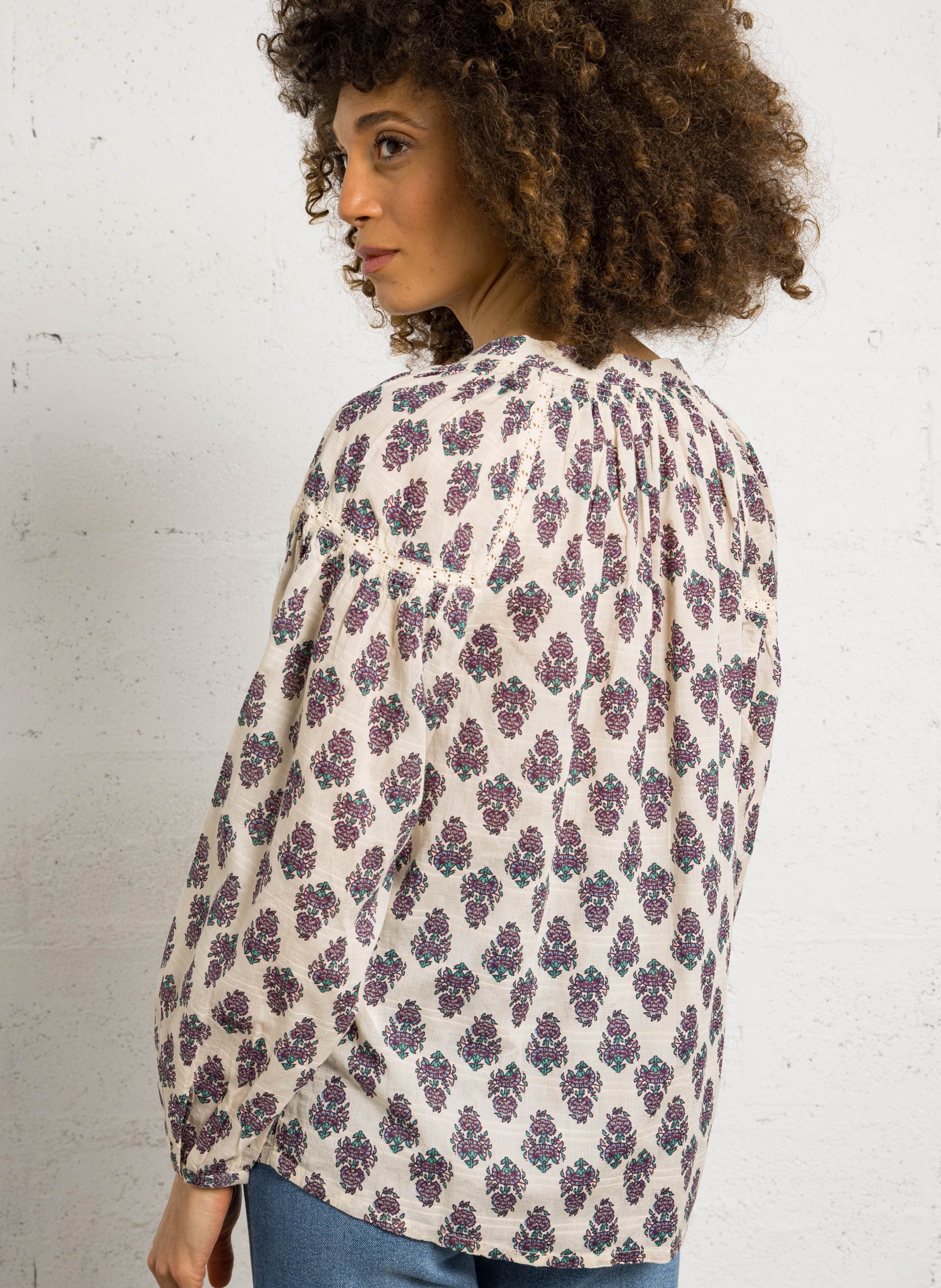 Chemisier col tunisien imprimé danica MAISON 123 Blanc