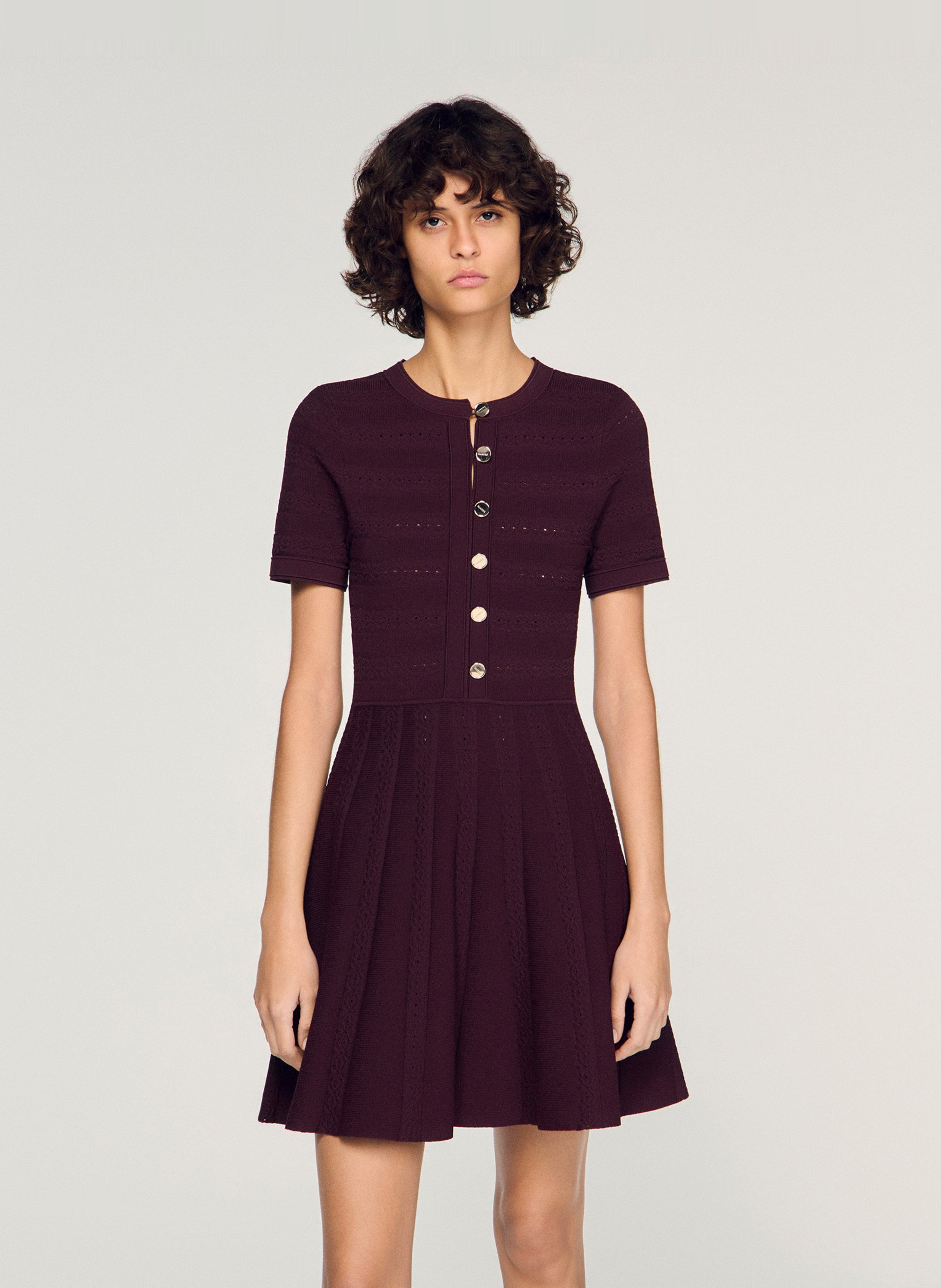 Robe courte évasée en maille SANDRO Marron