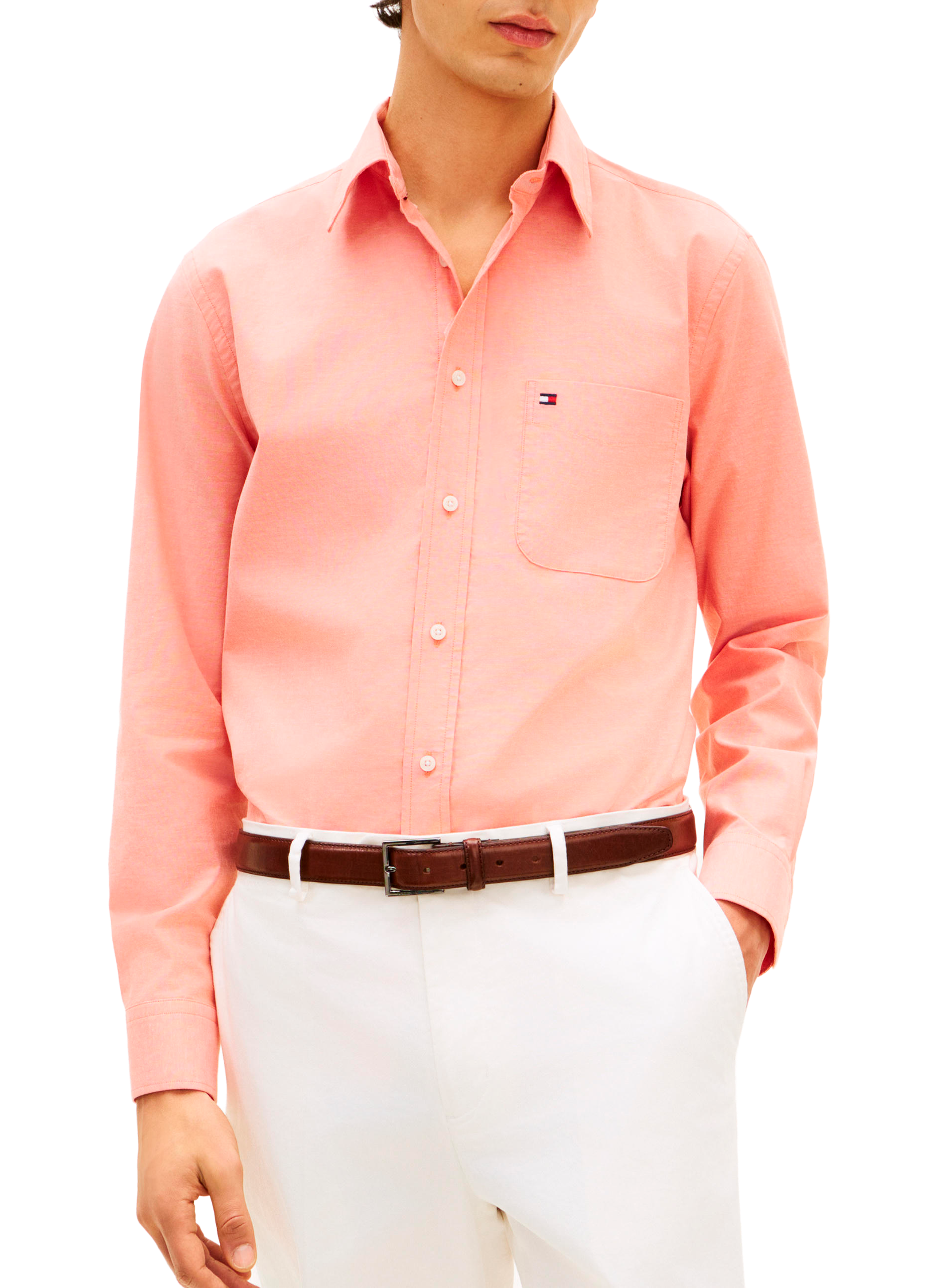 Lightweight slim-fit shirt in blended cotton TOMMY HILFIGER Orange