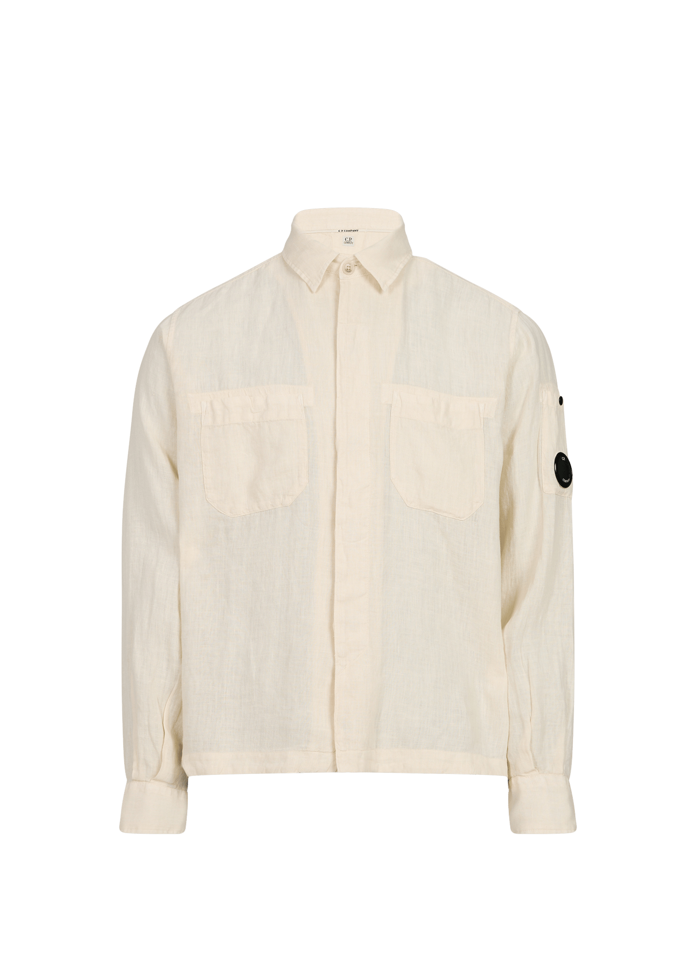 Effen overhemd met logopaneel op de mouw van linnen CP COMPANY Beige