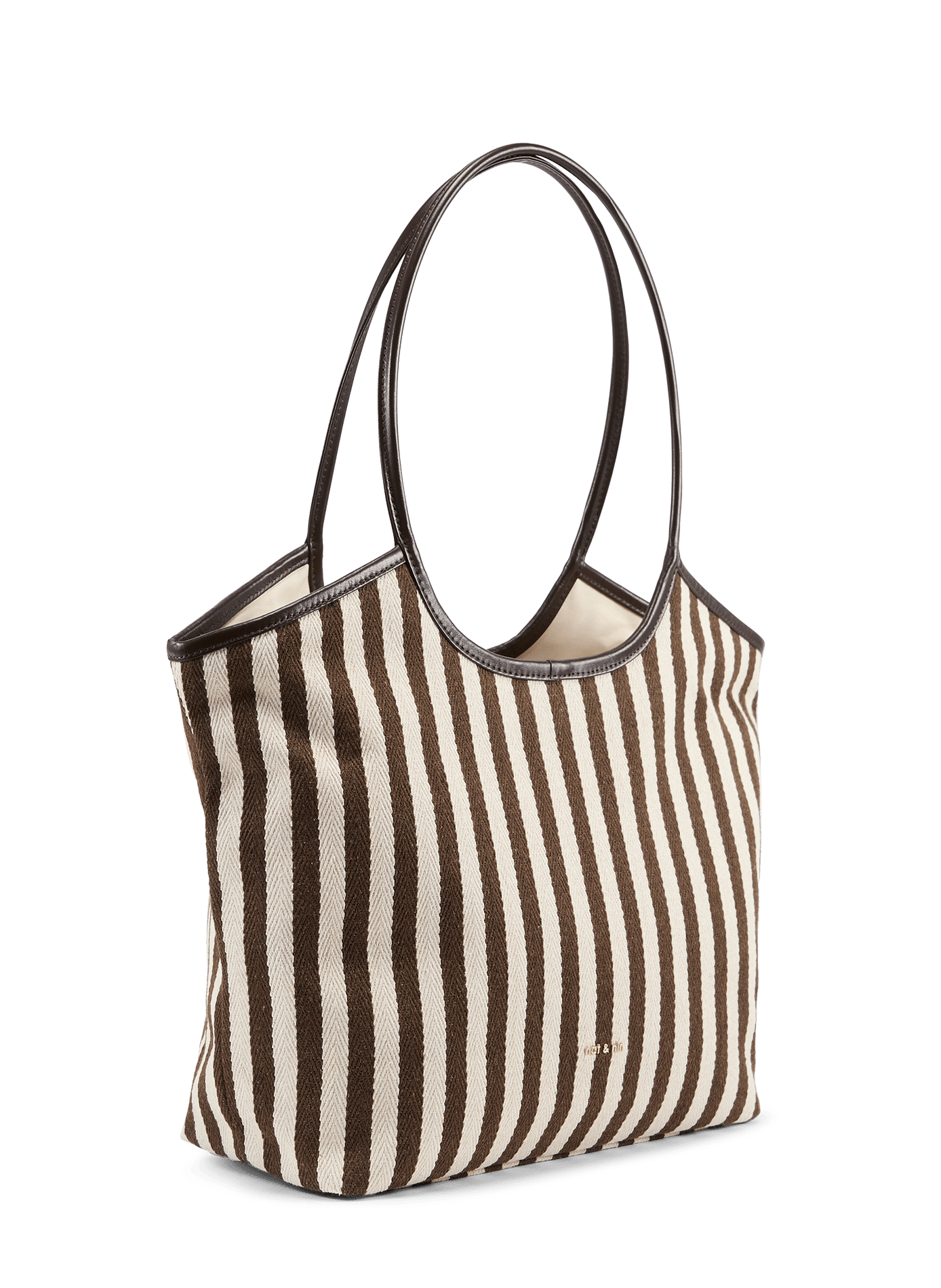 Sac cabas Milan rayé en coton et cuir suédé NAT & NIN Marron