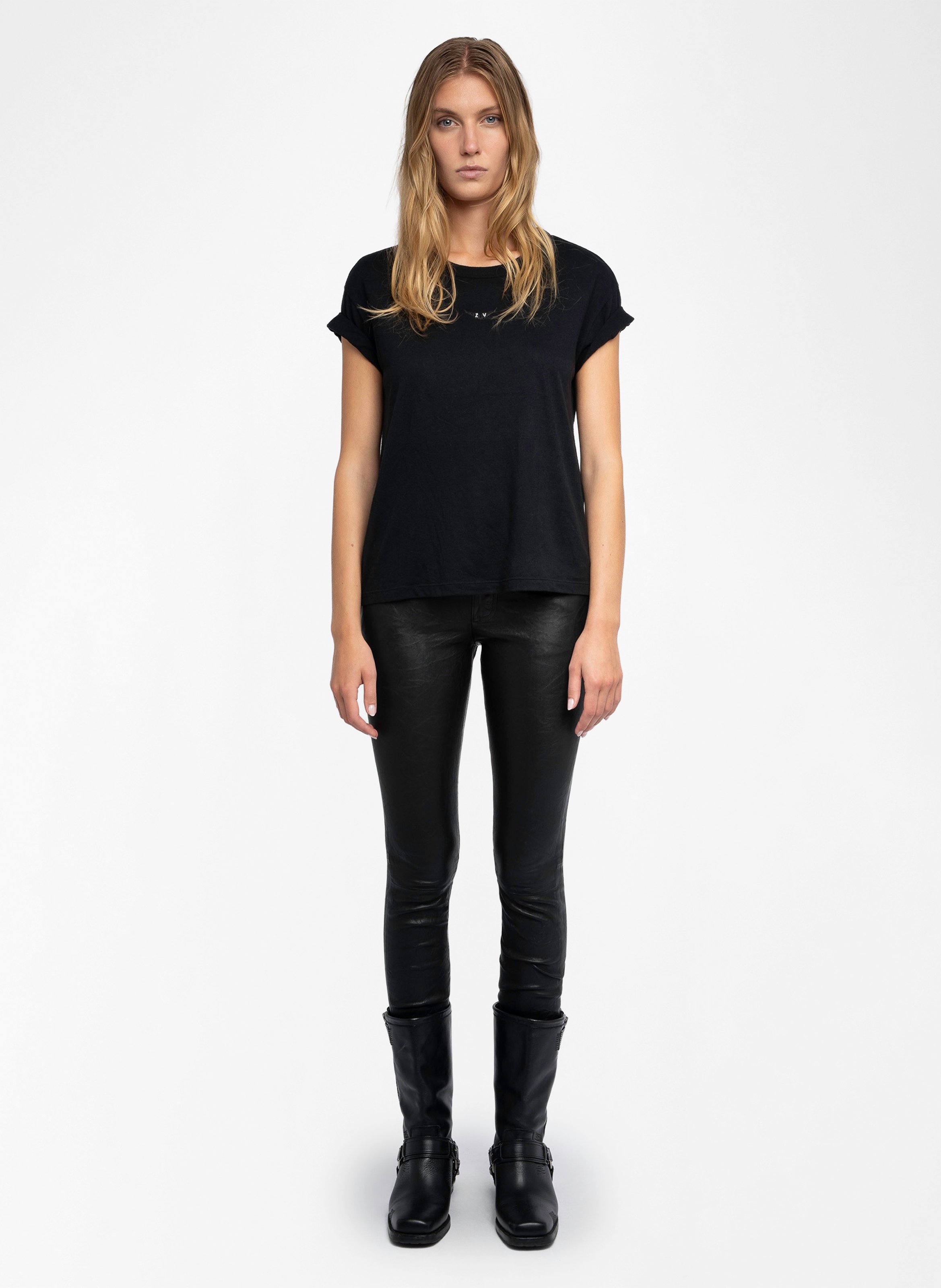 Pantalon droit en cuir phlame ZADIG&VOLTAIRE Noir