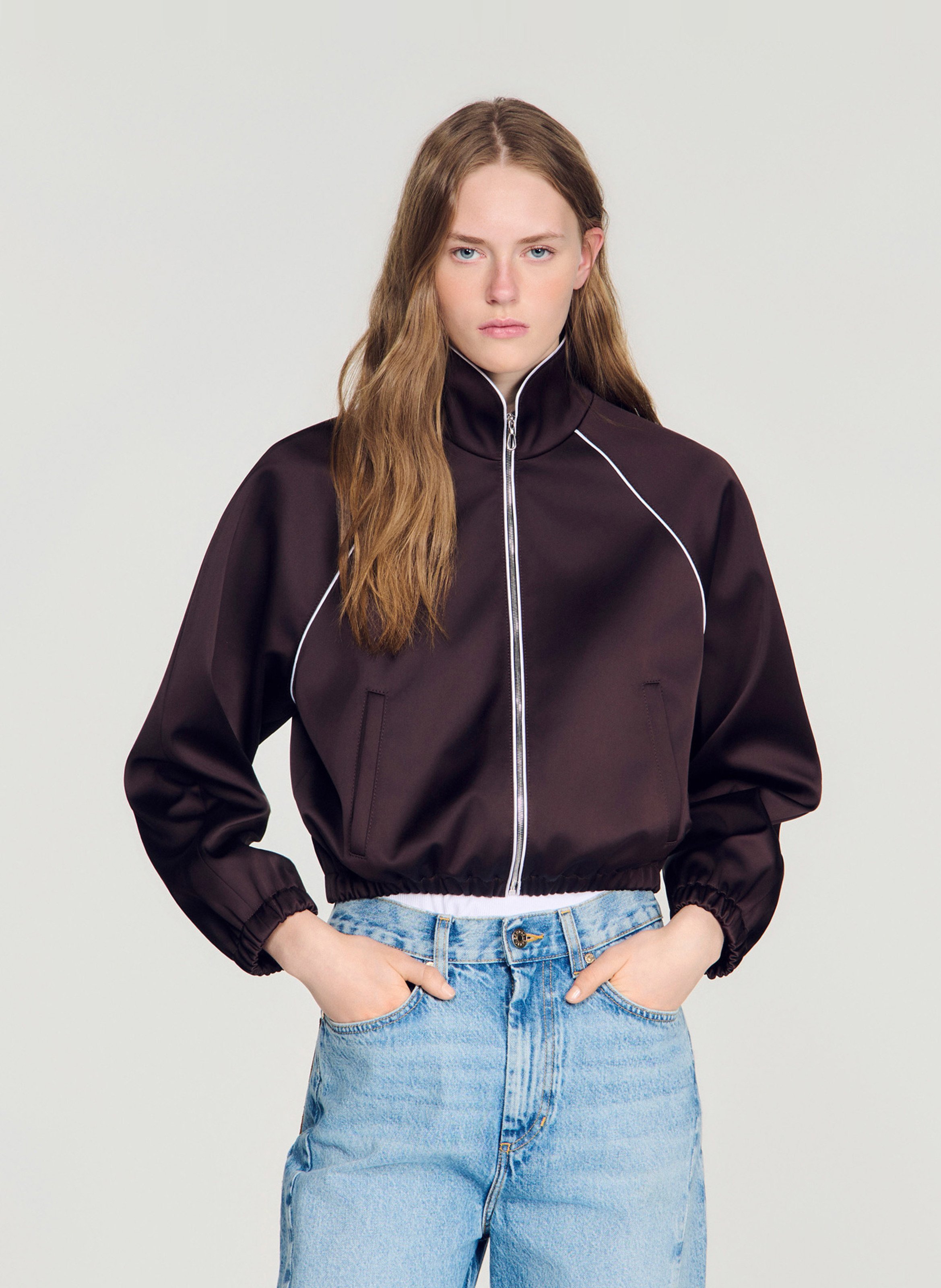 Blouson zippé uni col montant SANDRO Marron
