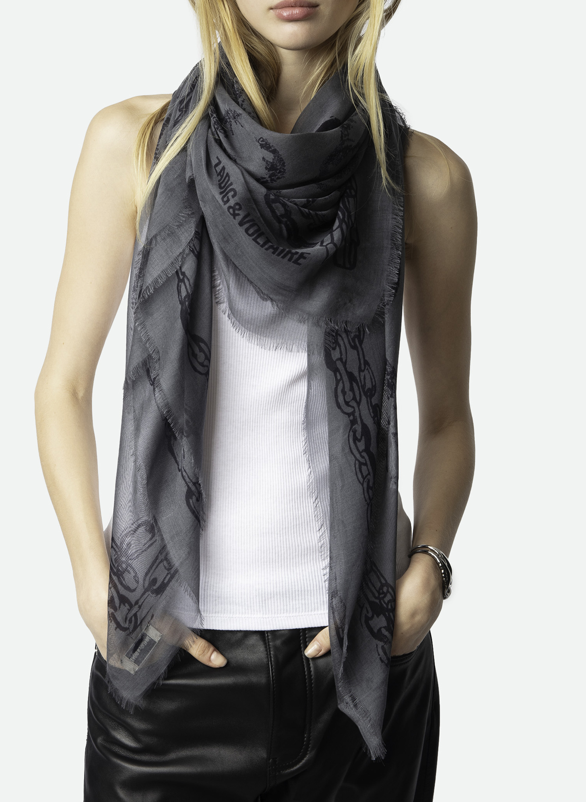 Foulard carré à motifs squelettes kerry ZADIG&VOLTAIRE Gris