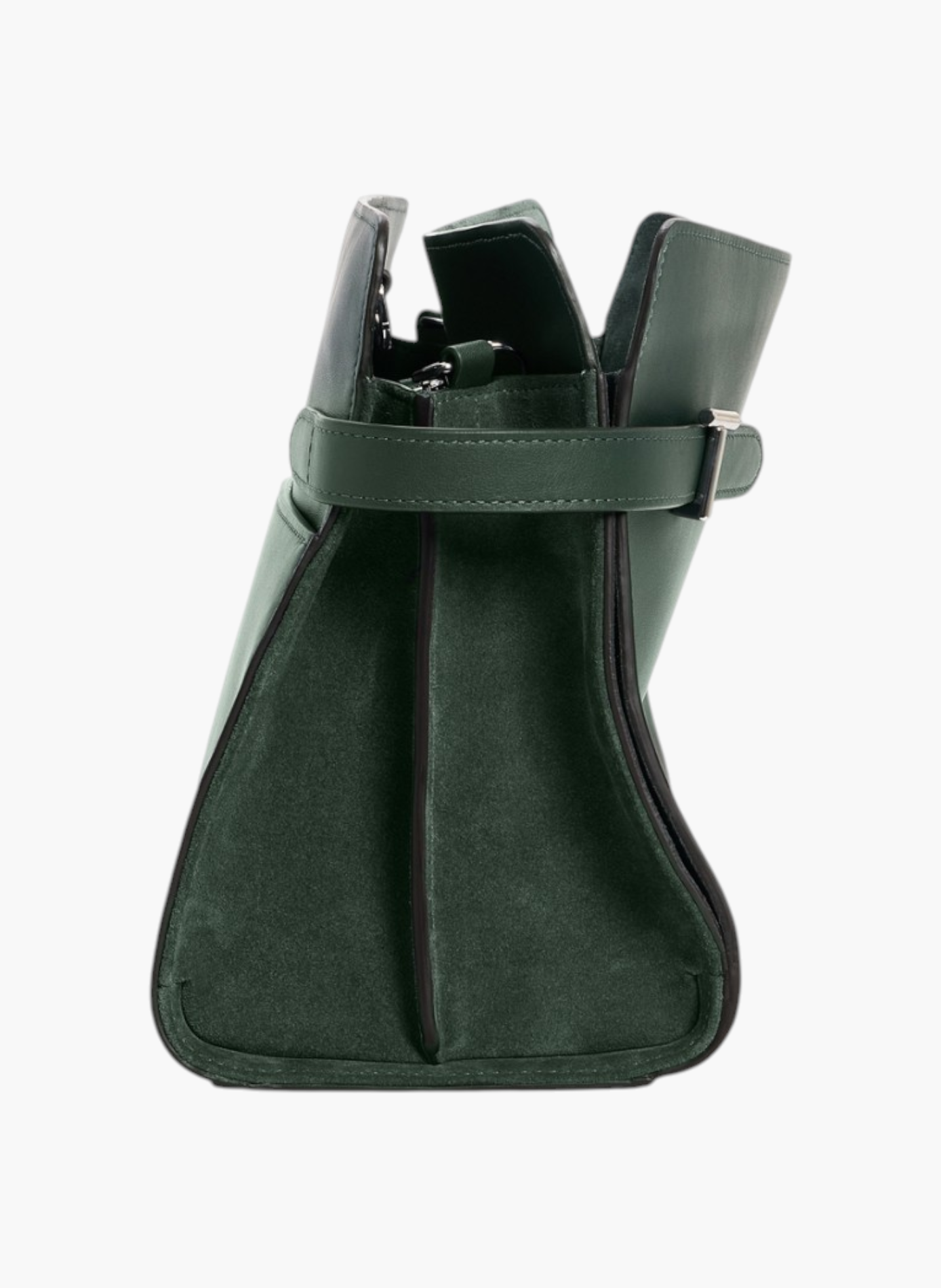 Sac porté épaule grand modèle emie en cuir lisse et refente de velours LE TANNEUR Vert