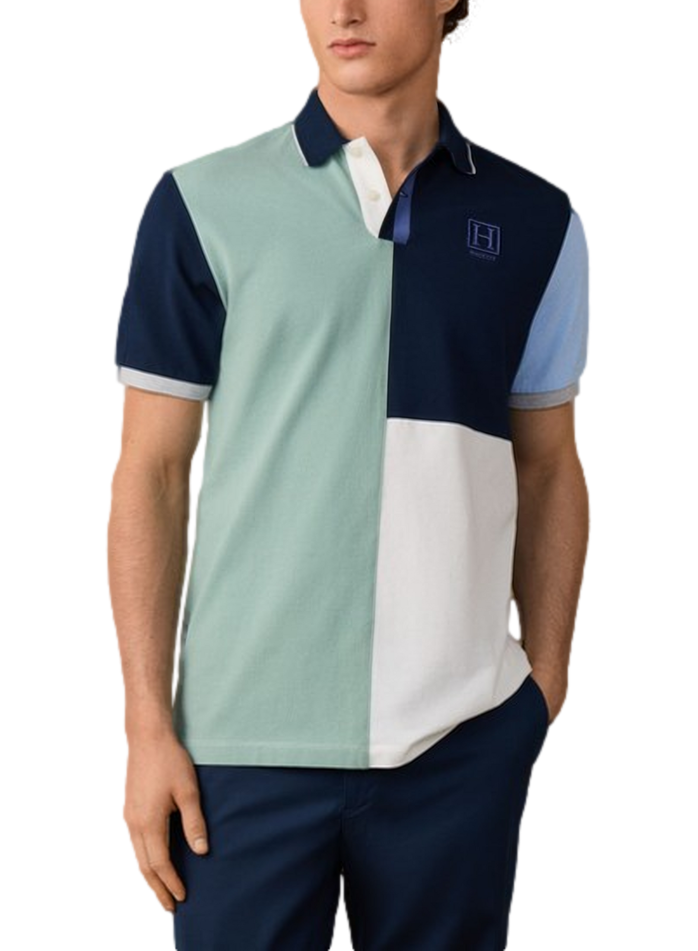 Polo droit à motif en coton HACKETT Bleu