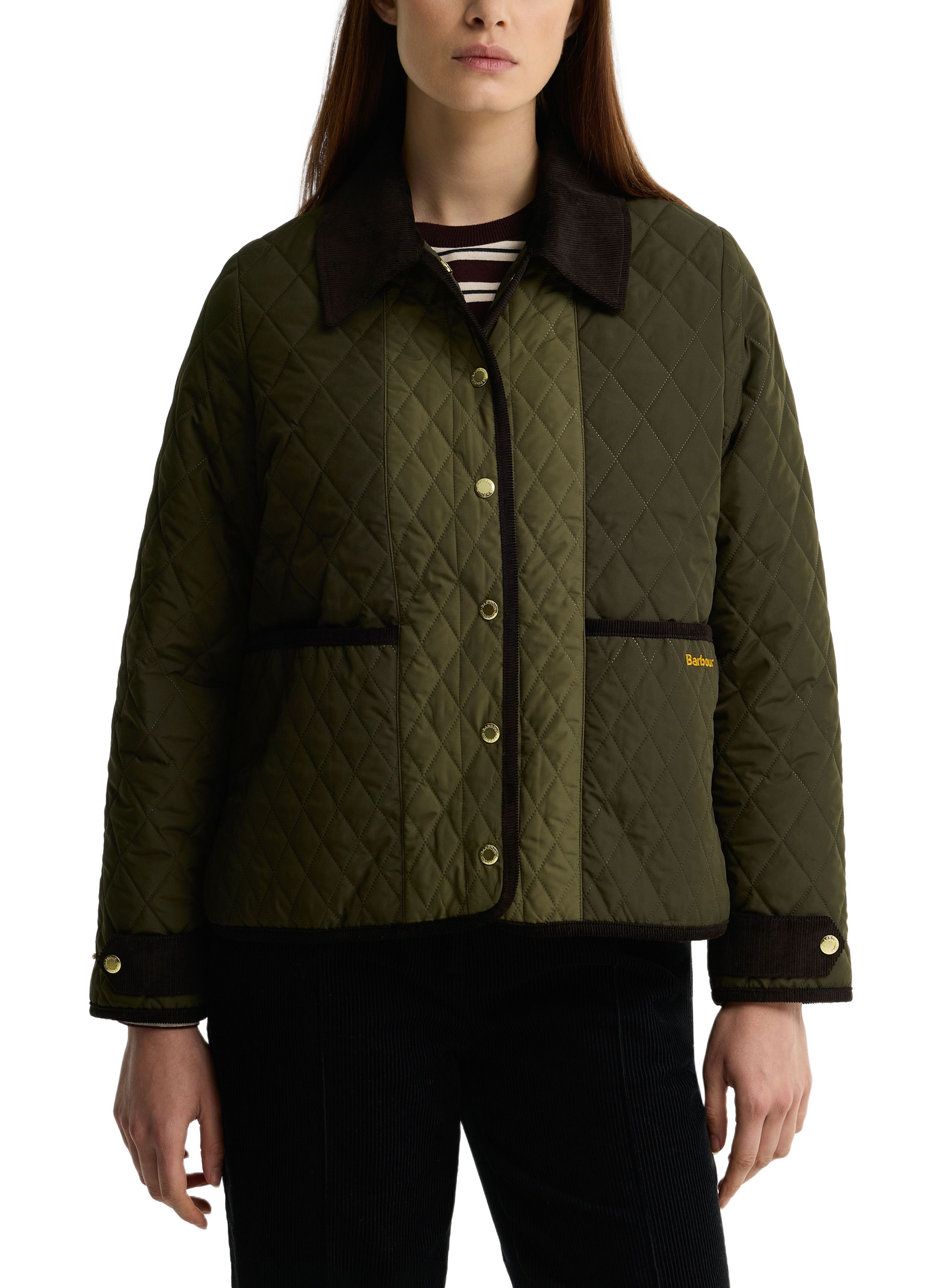 Quilted straight jacket with contrast collar BARBOUR Green