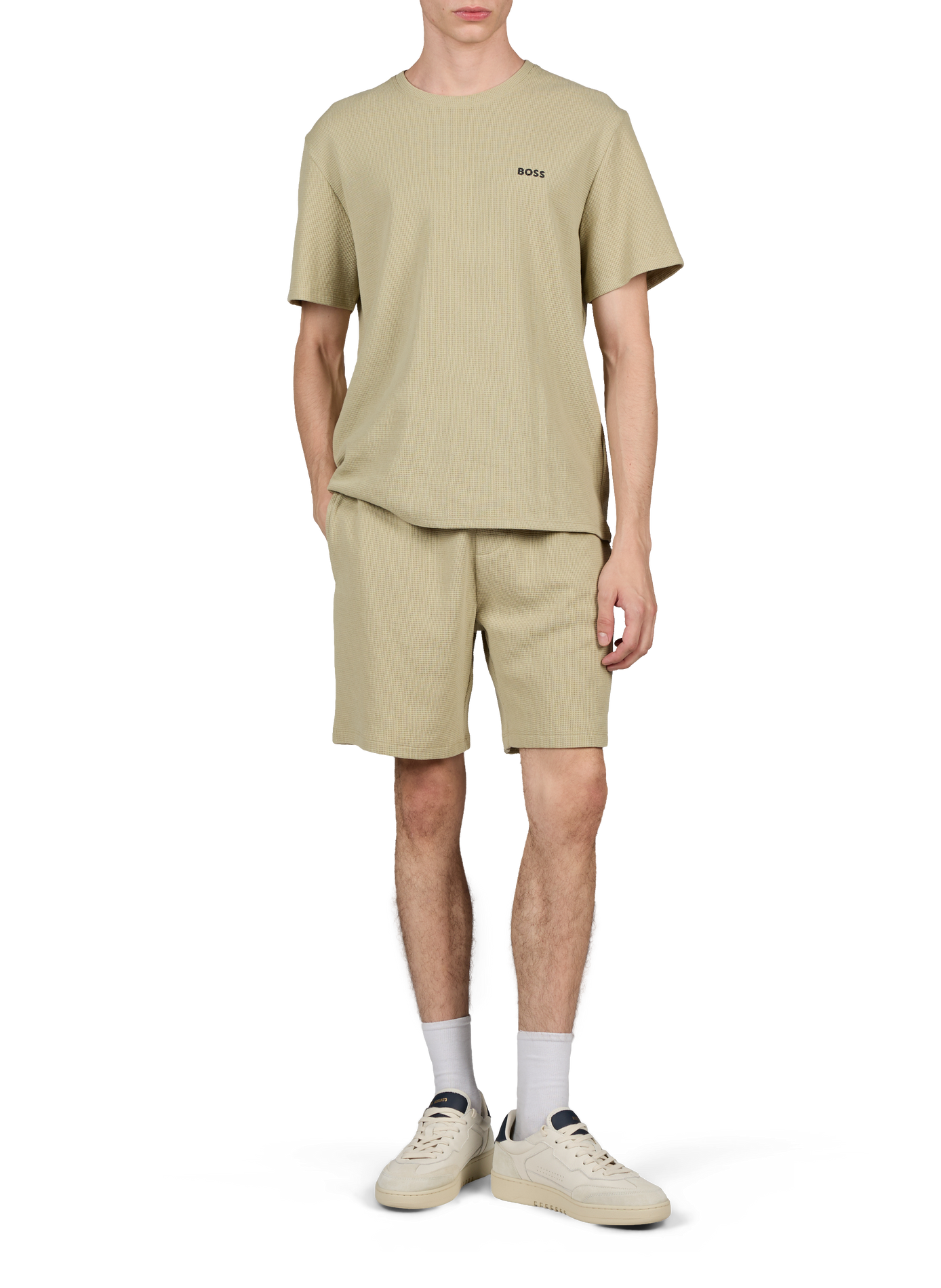 Straight shorts in mixed piqué cotton | Green BOSS Men