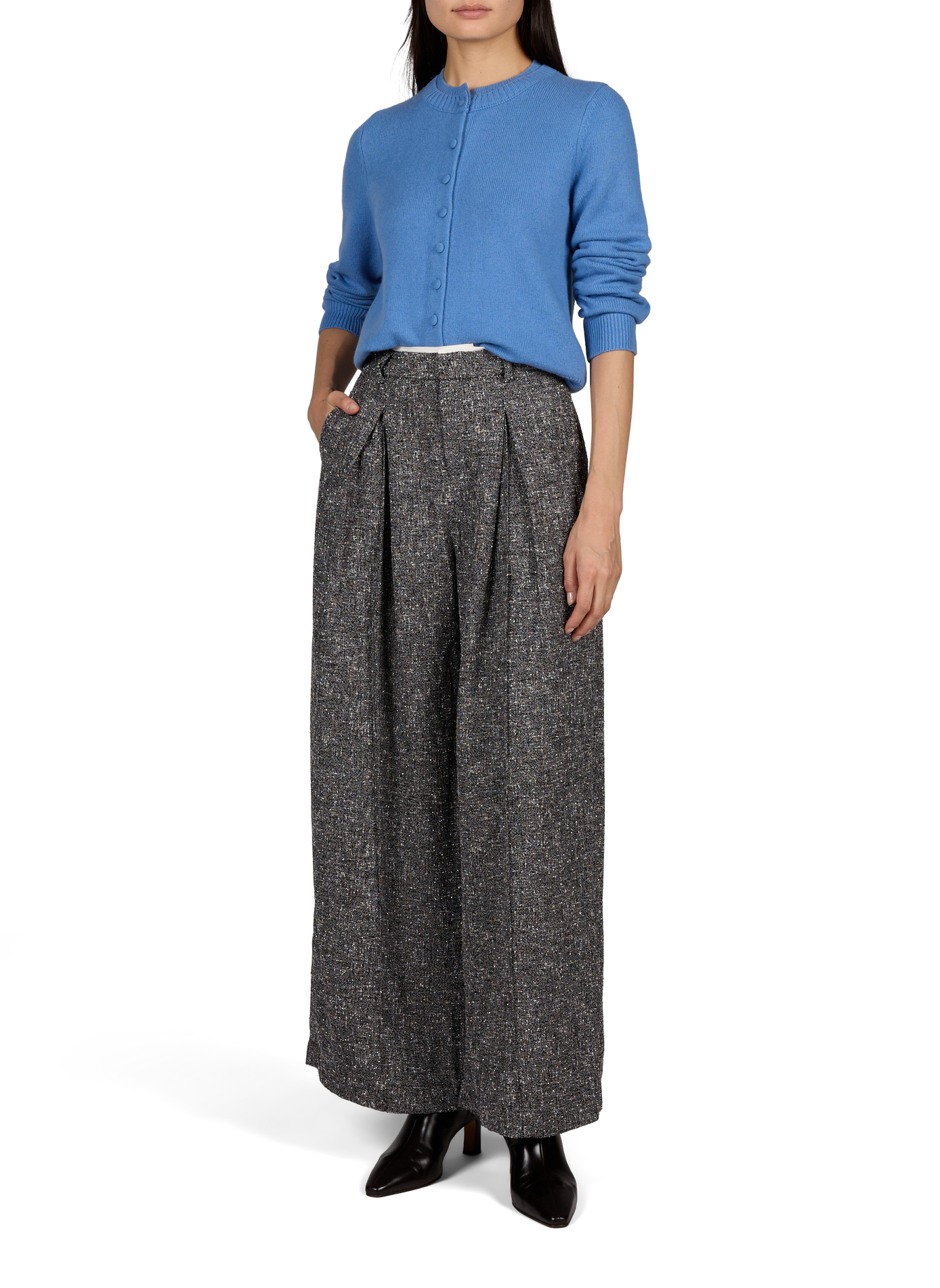 Wide-leg tweed tailored trousers SUNCOO Grey