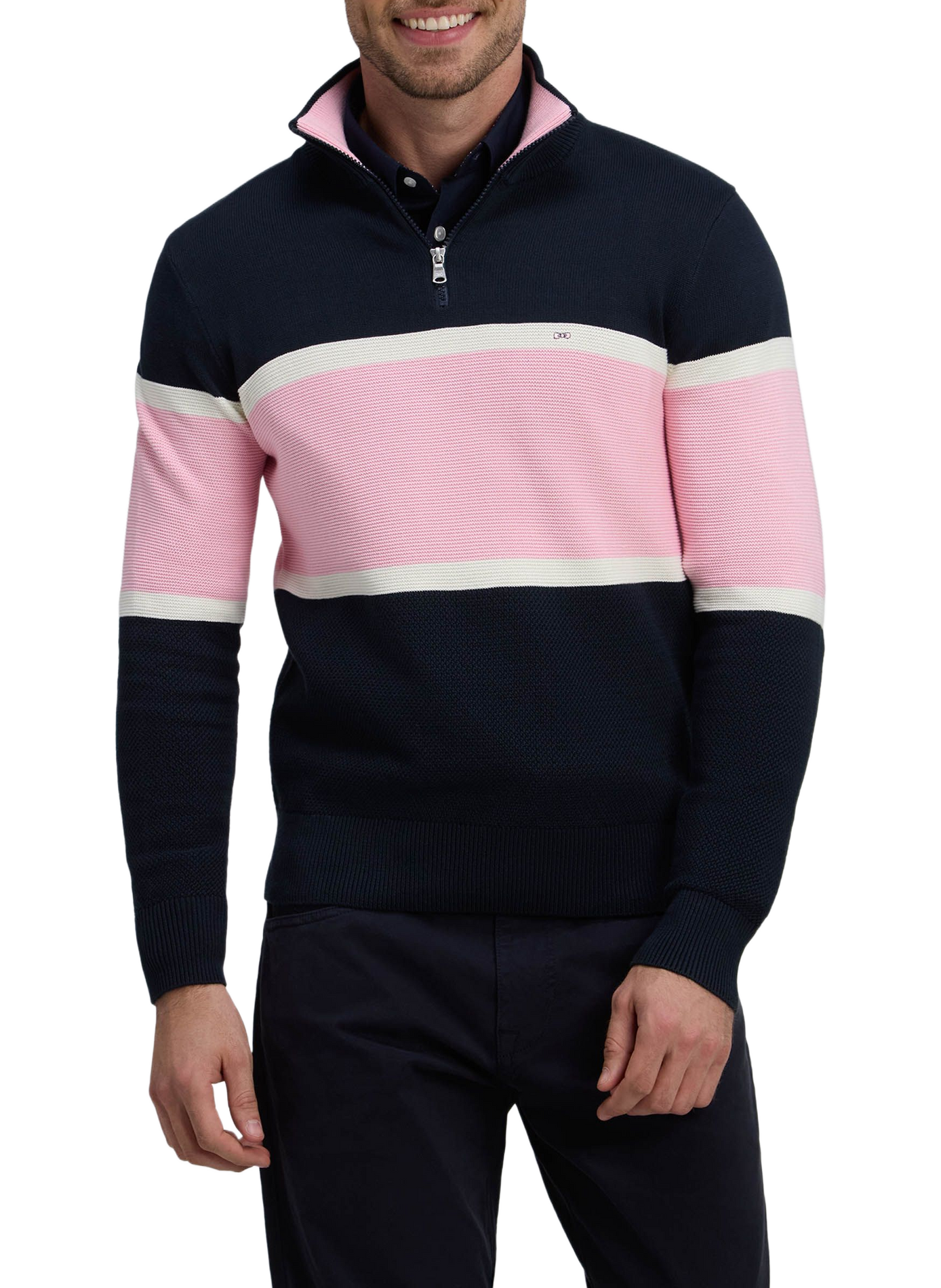 Pull col camionneur rayé en coton EDEN PARK Blue